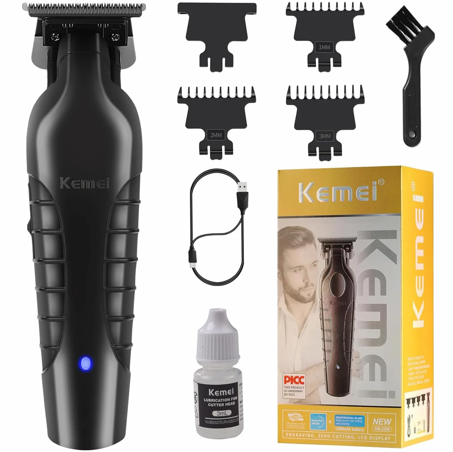 KEMEI PG2299 Tagliacapelli Professionale da Uomo, Kit di Taglio per Capelli Senza Fili, Tagliabarba Zero Gapped, Tagliacapelli da Barbiere con Lama a T e Ricaricabile USB, Regali per la Festa del Papà