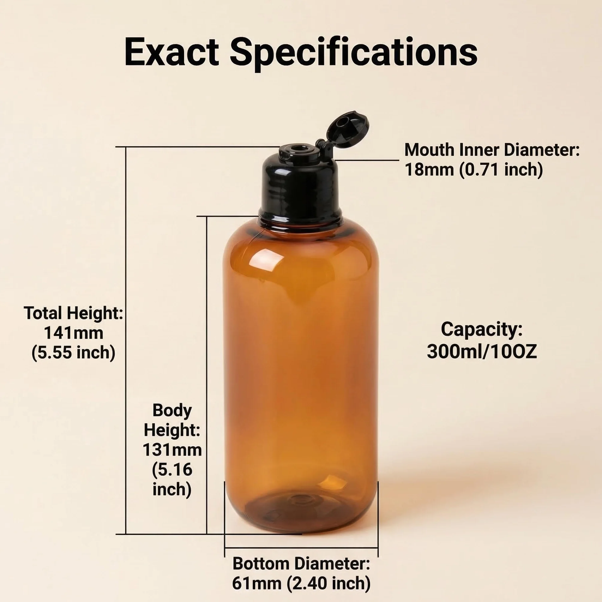 VASANA 200 ml di ricarica vuota in plastica da spremere con tappo nero per trucco, oli essenziali, shampoo, gel doccia liquido per il corpo e sapone fai da te, confezione da 2 (ambra) 300ml Ambra