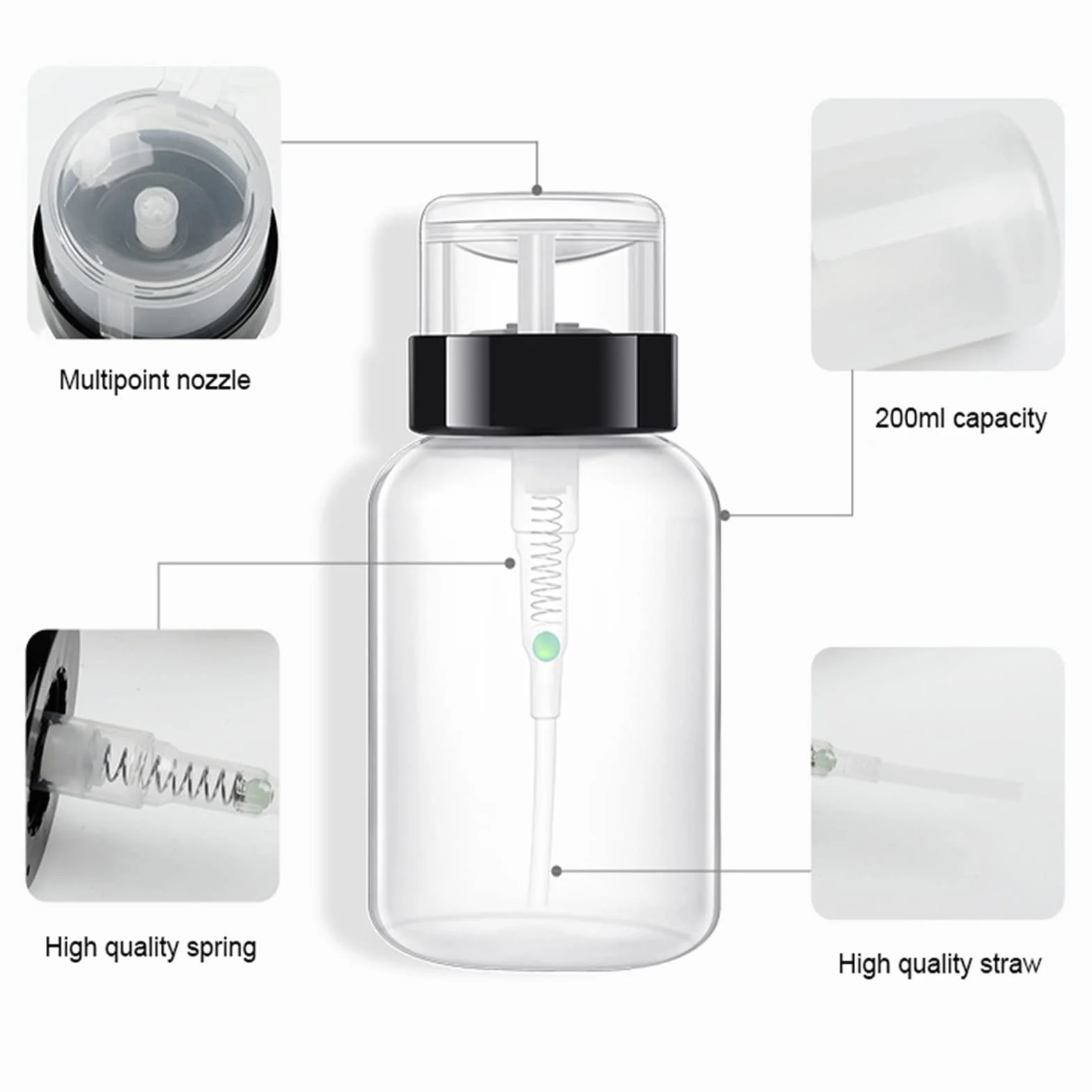 2 Pezzi 200ml Bottiglia vuota della pompa della pressione plastica Premere il contenitore del liquido,Portabottiglie per Rimozione Smalto per Set di Strumenti per Nail Art e Uso Personale