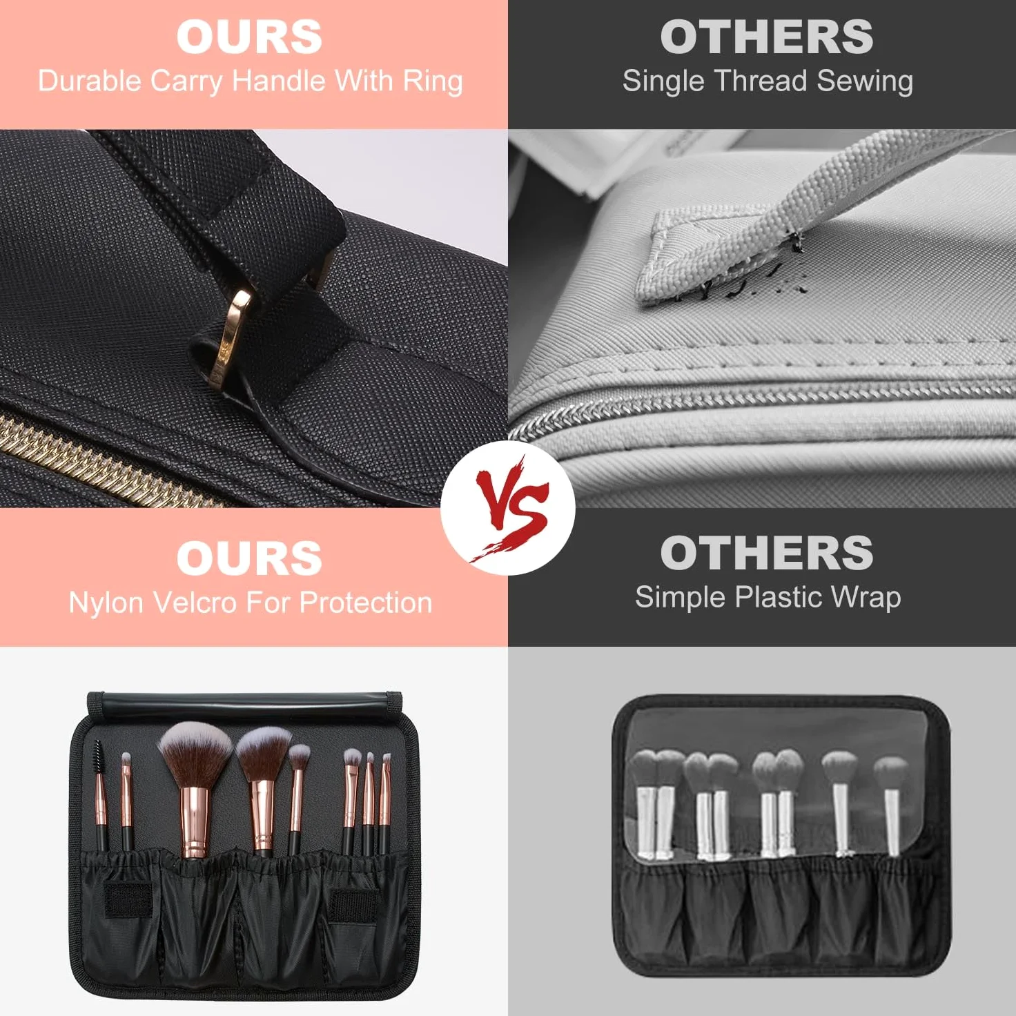 Mocado Beauty case da viaggio con specchio a LED, organizer per trucchi, con 3 impostazioni illuminate e specchio ingranditore 10x, 8 pennelli, divisori regolabili (motivo a losanga nera), Patterm a