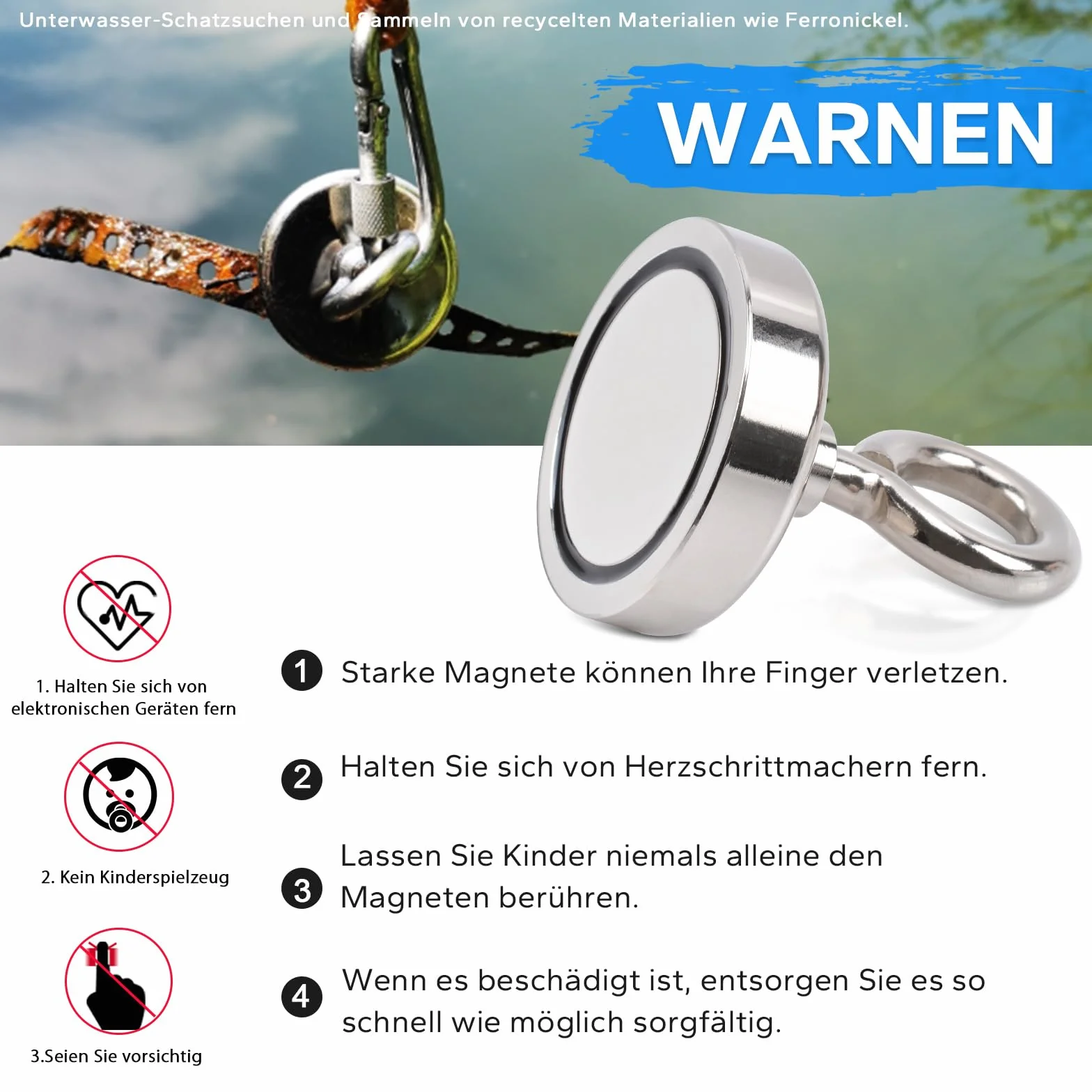 MIN CI Haki magnetyczne neodymowe 20 mm 10 kg siła ciągu, zestaw 18 sztuk