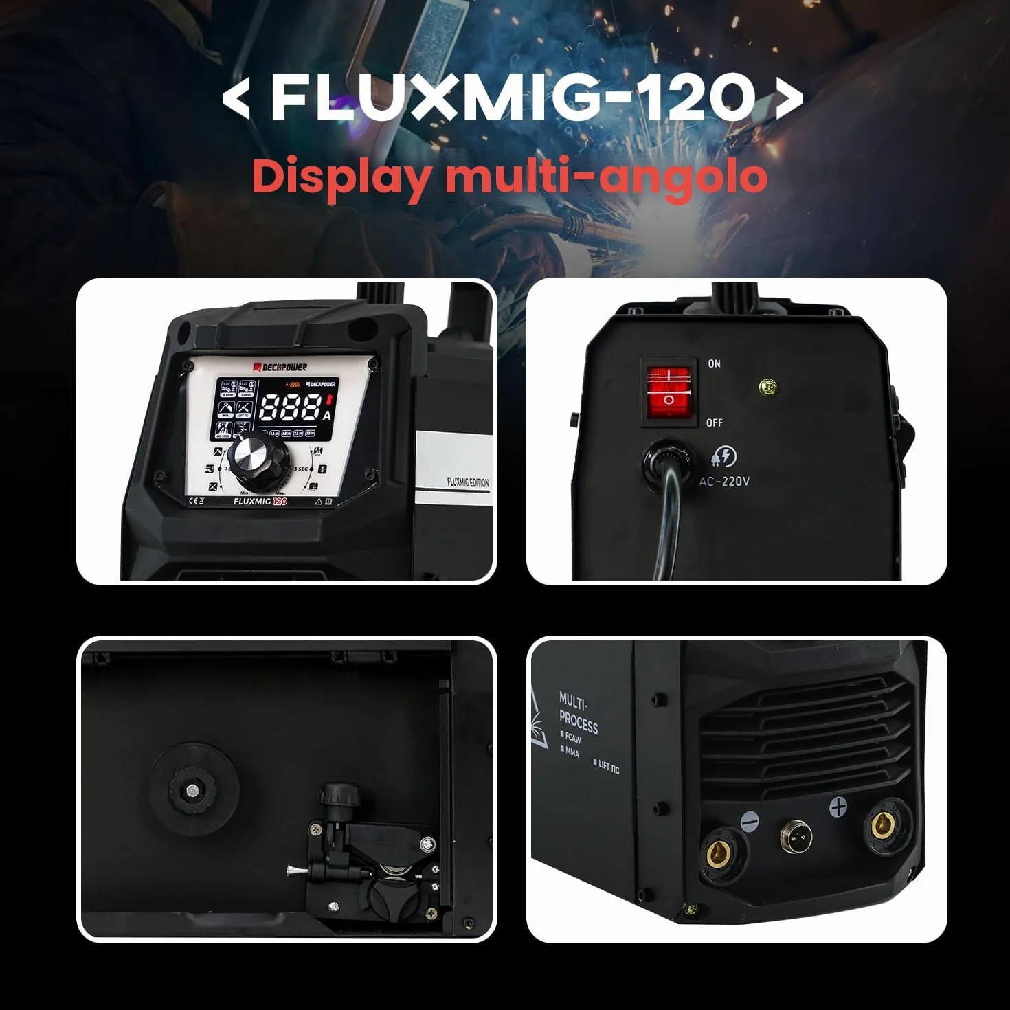 Decapower 220V Saldatrice 120A Arco Lift TIG FLUX MIG 3 in 1 senza gas FLUXMIG-120
