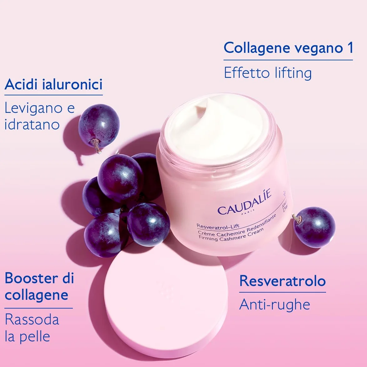 Caudalie Resveratrol-Lift Crema Cashmere Ridensificante – Collagene Vegano, Resveratrolo, Acido Ialuronico, Anti-rughe e Rassodante, 98% Origine Naturale, Vegana, 50 mL