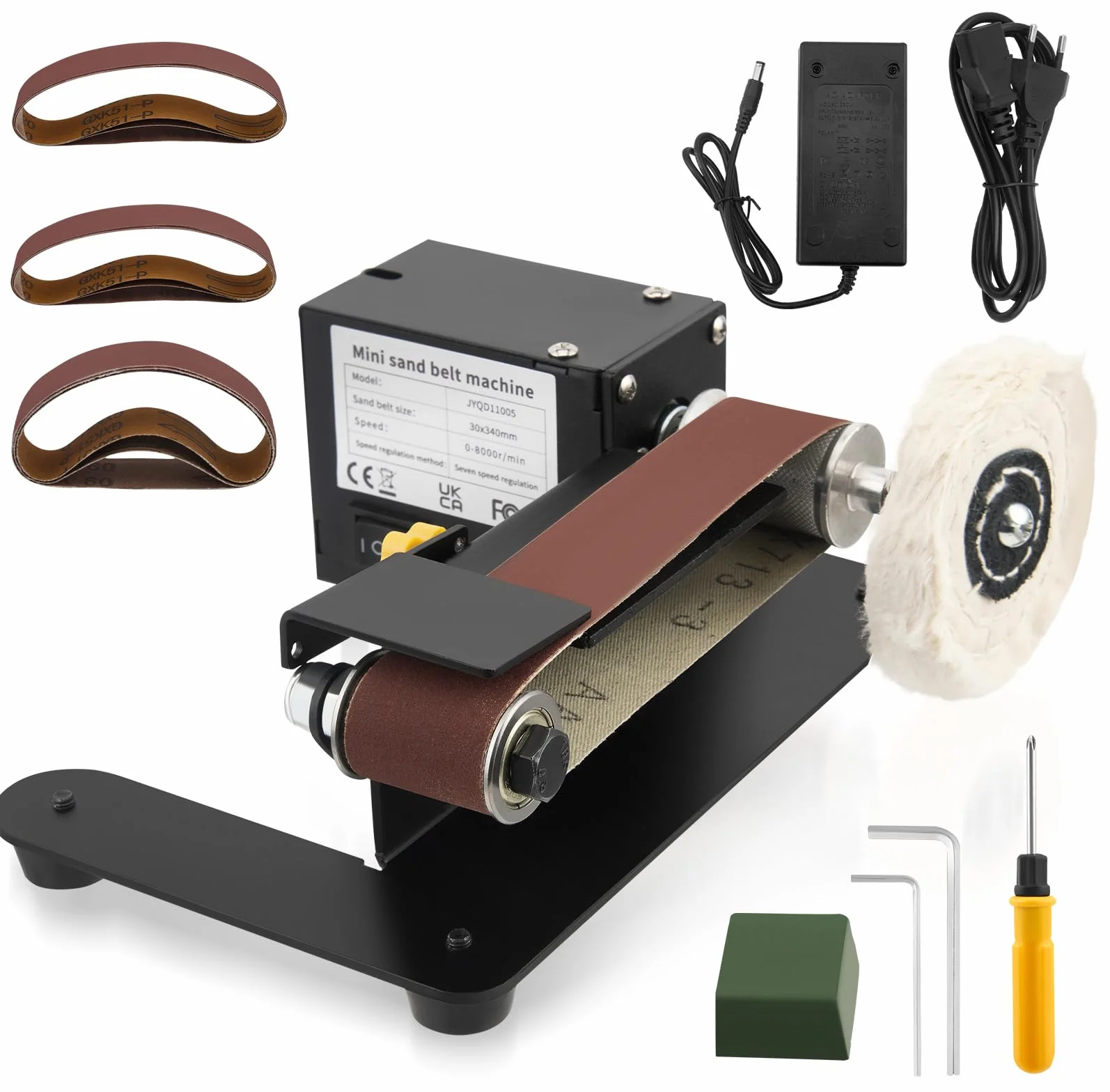 Levigatrice a nastro mini elettrica 250 W 7 velocità regolabili 330 x 30 mm per metallo legno
