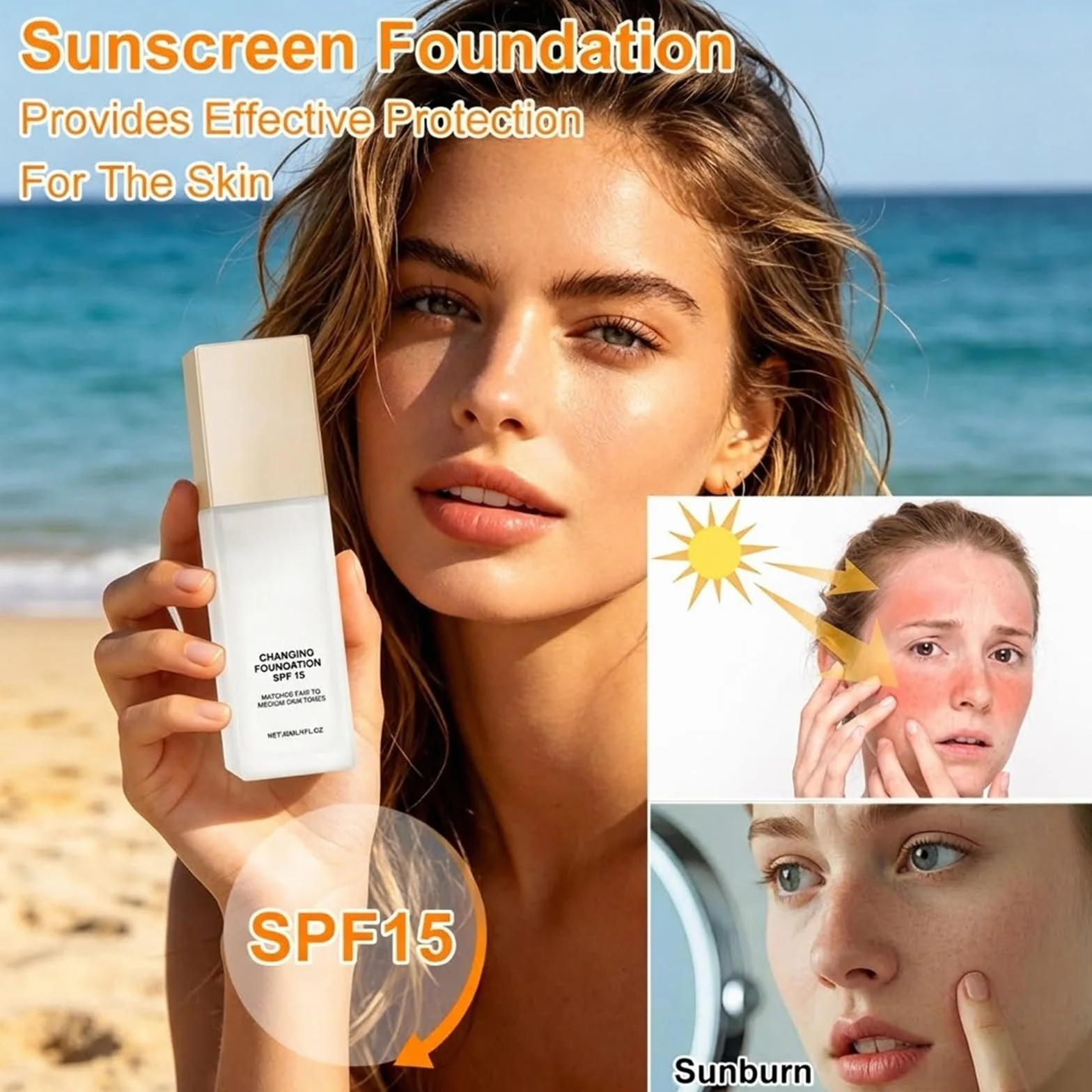 2026 Nuovo Mira Glow Fondotinta Pelli Mature SPF15 Fondotinta Adattivo Fondotinta Cambia Colore con Pennello Fondotinta Coprenza Naturale Texture Idratante Trucco a Lunga Tenuta 1 Pezzi