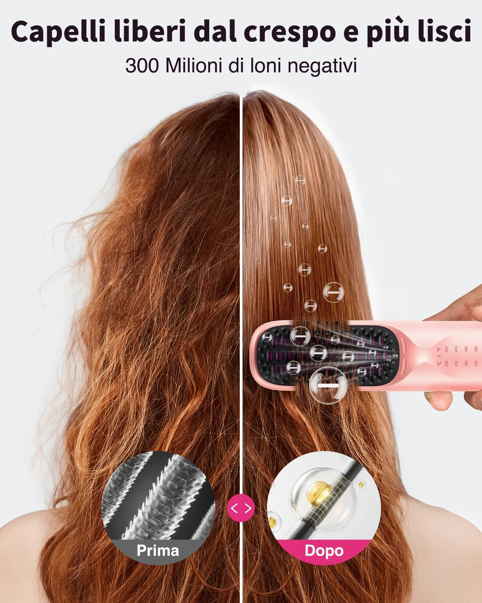 Bopcal Spazzola Lisciante per Capelli 10000mAh - 3 in 1 Spazzola Lisciante Senza Fili 300 Milioni di Ioni, Riscaldata 30S, Ceramica antiscottatura, Viaggio, Portatile e Powerbank JDS1
