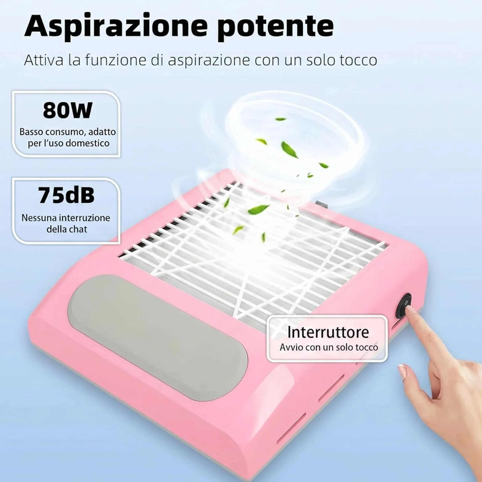 VOLTIX Aspiratore Unghie Professionale 80W - Aspirapolvere Unghie Potente, Nail Dust Collector con Filtro Riutilizzabile per Ricostruzione Unghie in Gel e Acrilico, Ideale per Salone e Casa rosa