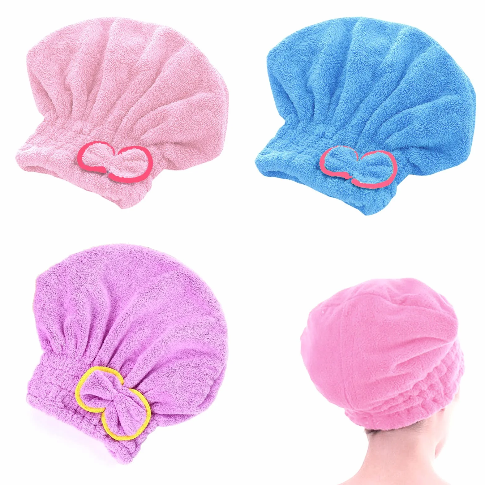 BDSHUNBF 3PCS Asciugamano Capelli Turbante, Turbante Asciugacapelli, Asciugamano in Microfibra, Asciugatura Rapida Super Assorbent Aciugamani In Microfibra Cappuccio per Donne Adulti o Bambini