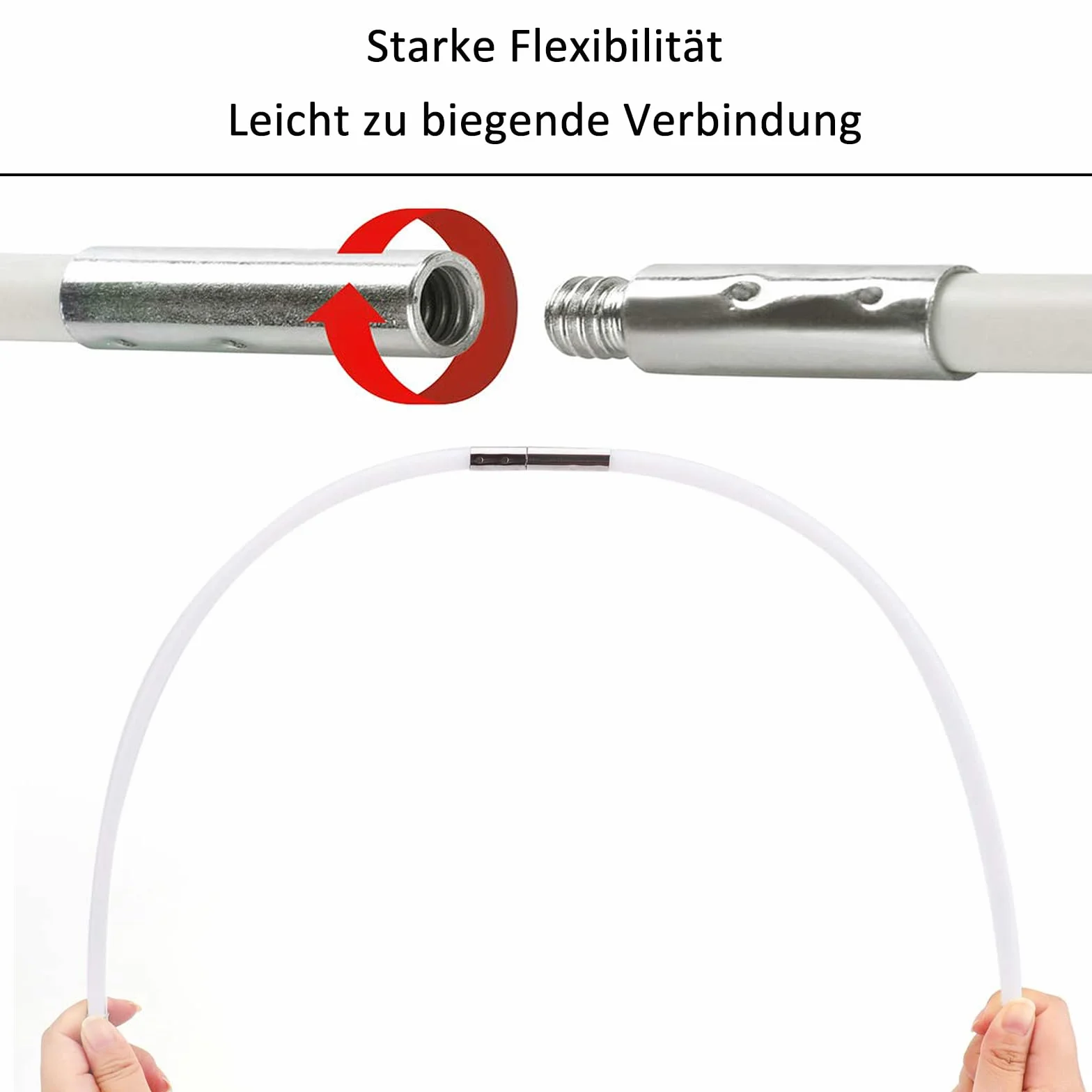 Spazzola Pulizia Camino 150mm con 9 Aste in Nylon 410mm e 2 Testine, Nylon Rotante Flessibile