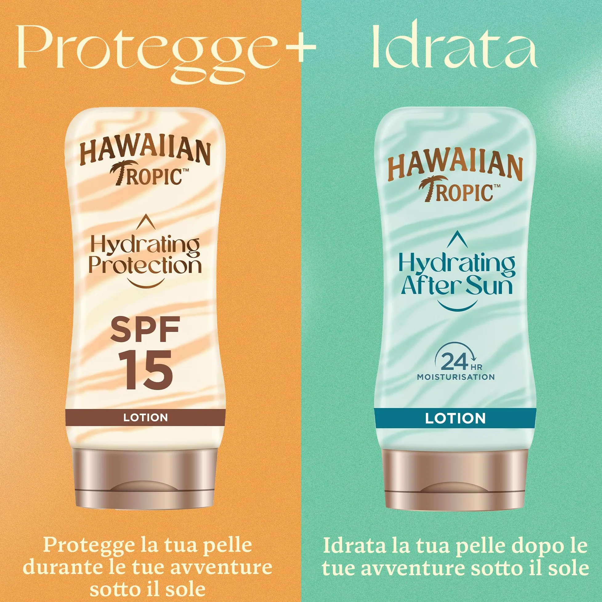 Hawaiian Tropic Lozione Solare Protettiva Idratante, Crema Resistente all'Acqua con Protezione SPF 15 UVA e UVB, Lozione Solare, 12 Ore di Idratazione con Burro di Cacao e Burro di Karité, 180 ml