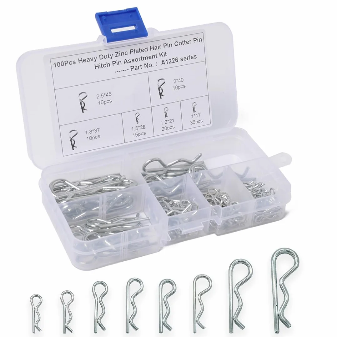 Set di 100 Pezzi Coppiglie Spaccate, Assortimento Completo per Manutenzione Trattori Auto Rimorchi, Scatola Resistente