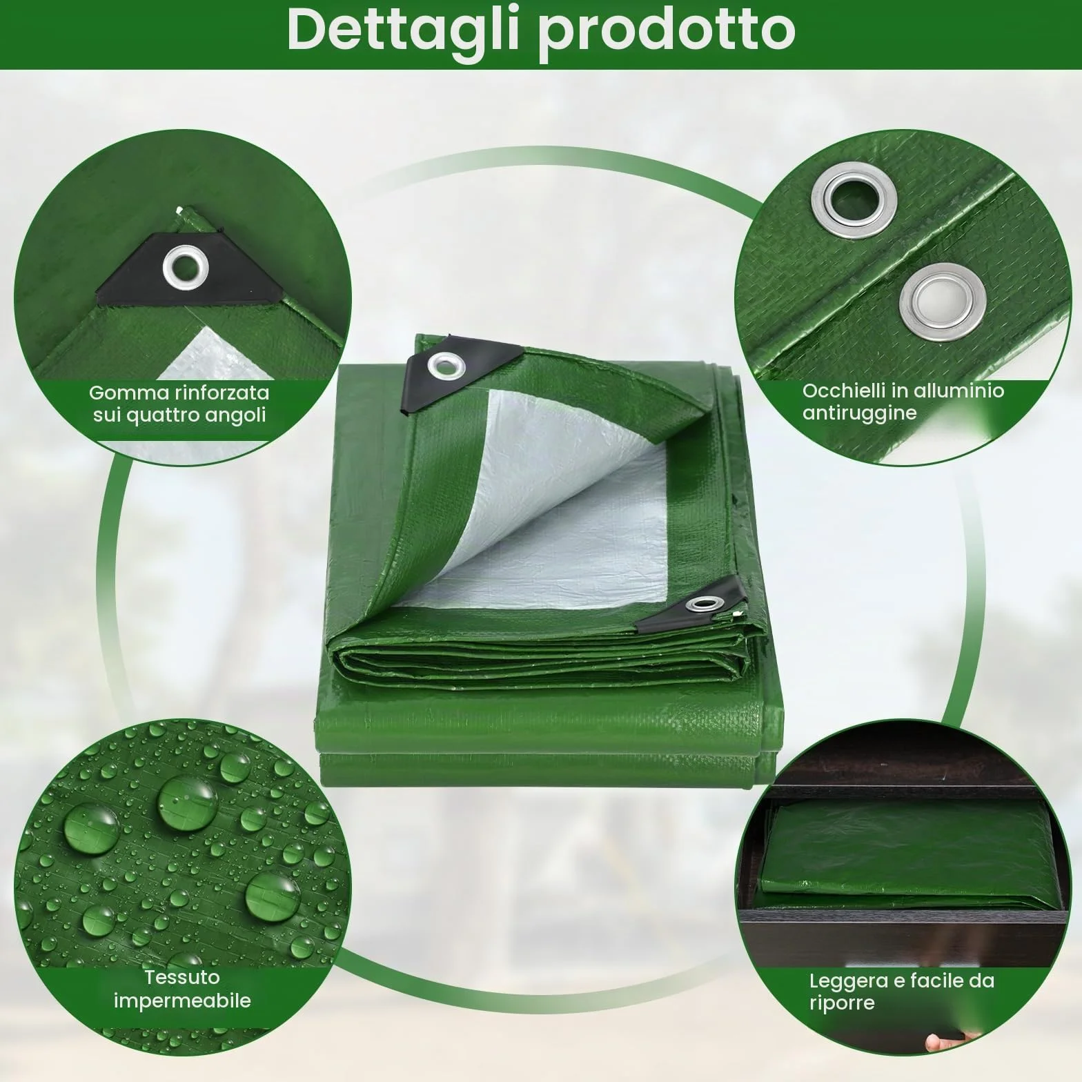 Velway Telo Impermeabile da Esterno 2x3m 100 g/m² Telone con Occhielli Rinforzati Resistente ai Raggi UV Verde