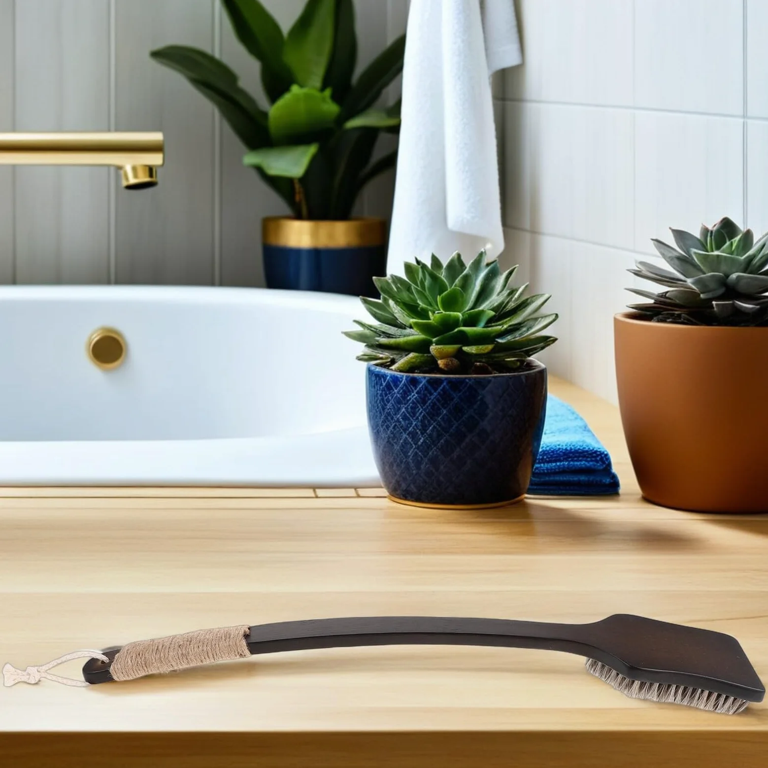 IMIKEYA Spazzola per la Schiena con Manico lungo in Bambù Antiscivolo Setole Morbide per Esfoliazione Delicata Scrubber da Bagno per Doccia Uomo e Donna Pulizia di Schiena e Corpo