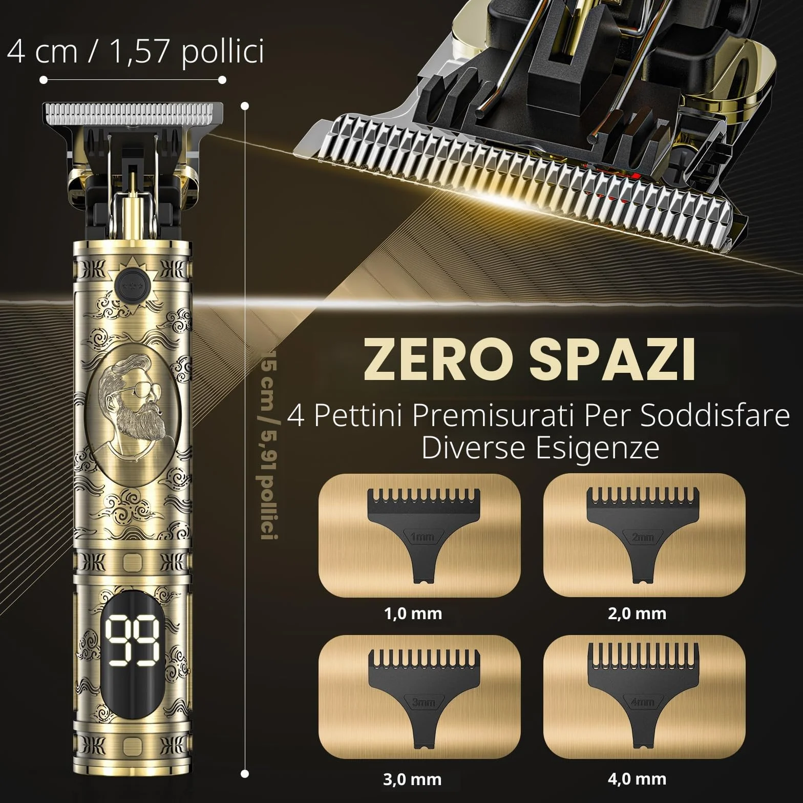 Tagliacapelli Uomo, LED Rasoio Elettrico Barba Macchinetta per Capelli Portatile Tagliacapelli Uomo Professionale Trimmer Regolabarba Regola Barba Elettrico Trimmer Capelli Con 3 Pettini