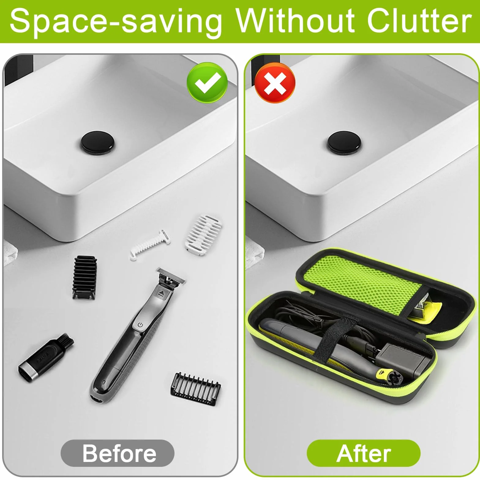 Custodia protettiva per rasoio elettrico Philips OneBlade QP2734/QP2724/QP6551 e OneBlade Pro 360, custodia impermeabile, custodia da viaggio per rasoio e accessori (verde/nero)