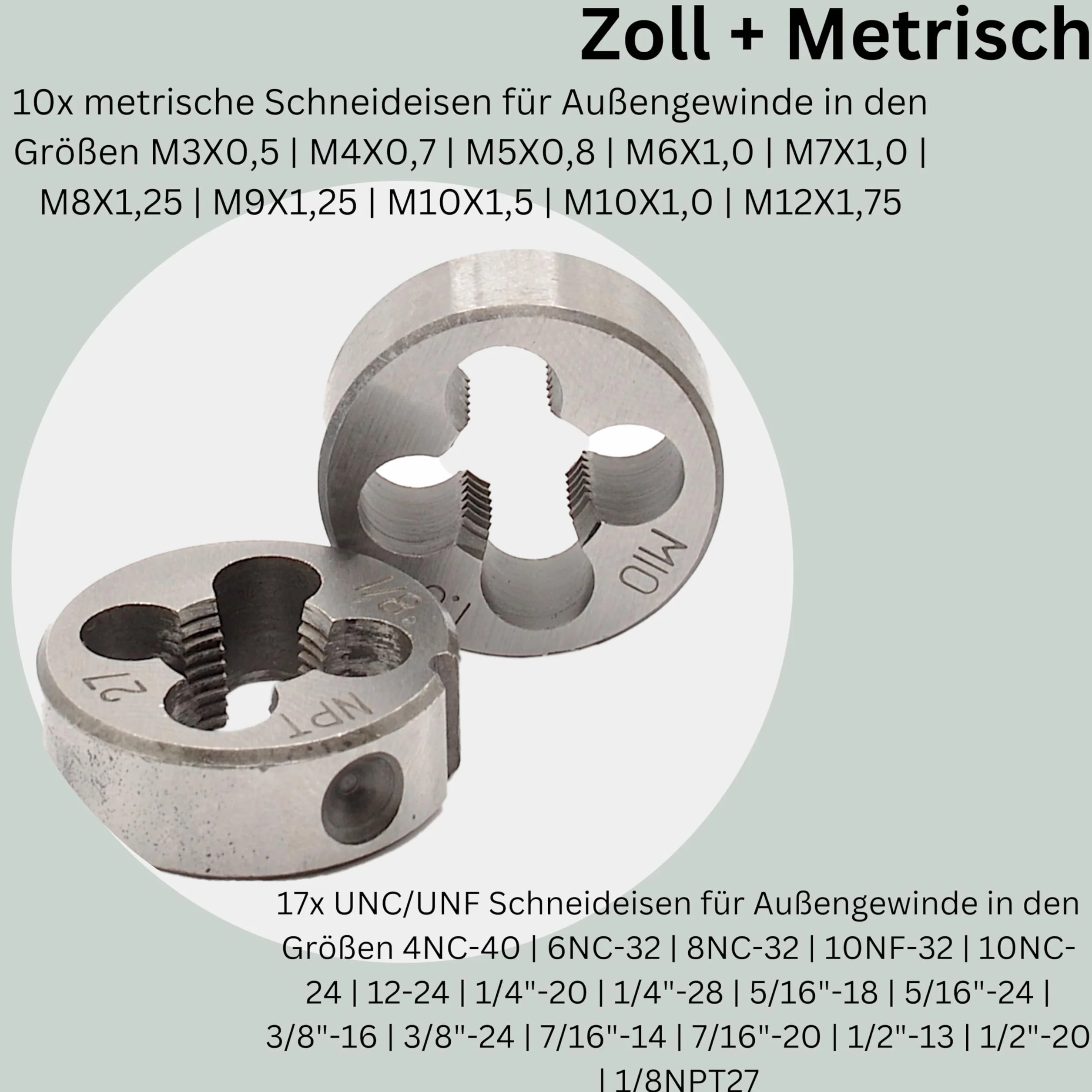 Set di filettatrici 60 pezzi metriche pollici UNC UNF maschi