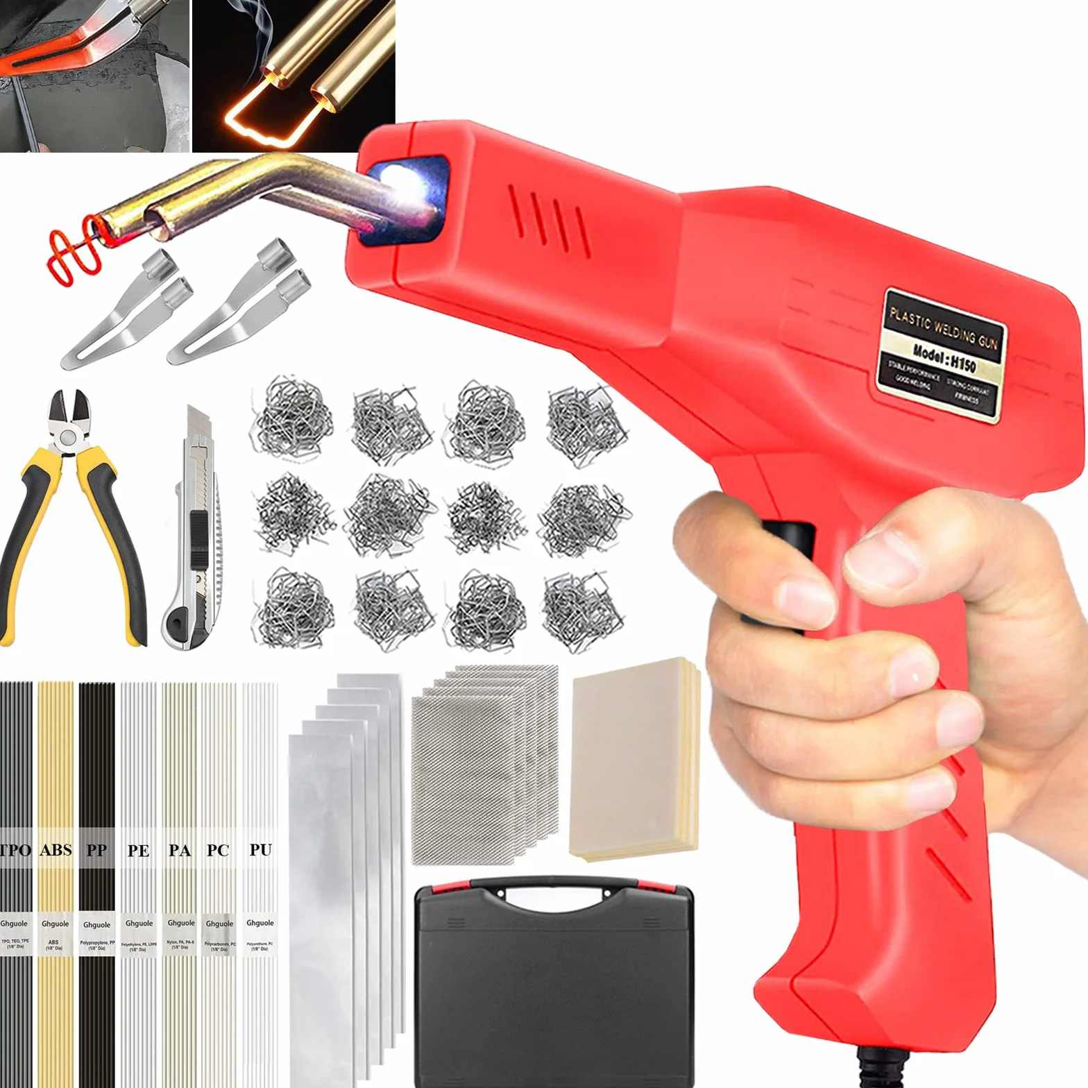 220W Saldatore per Plastica 2 in 1, Kit Riparazione Paraurti Auto con 800pcs Graffettes e Bacchette di Saldatura