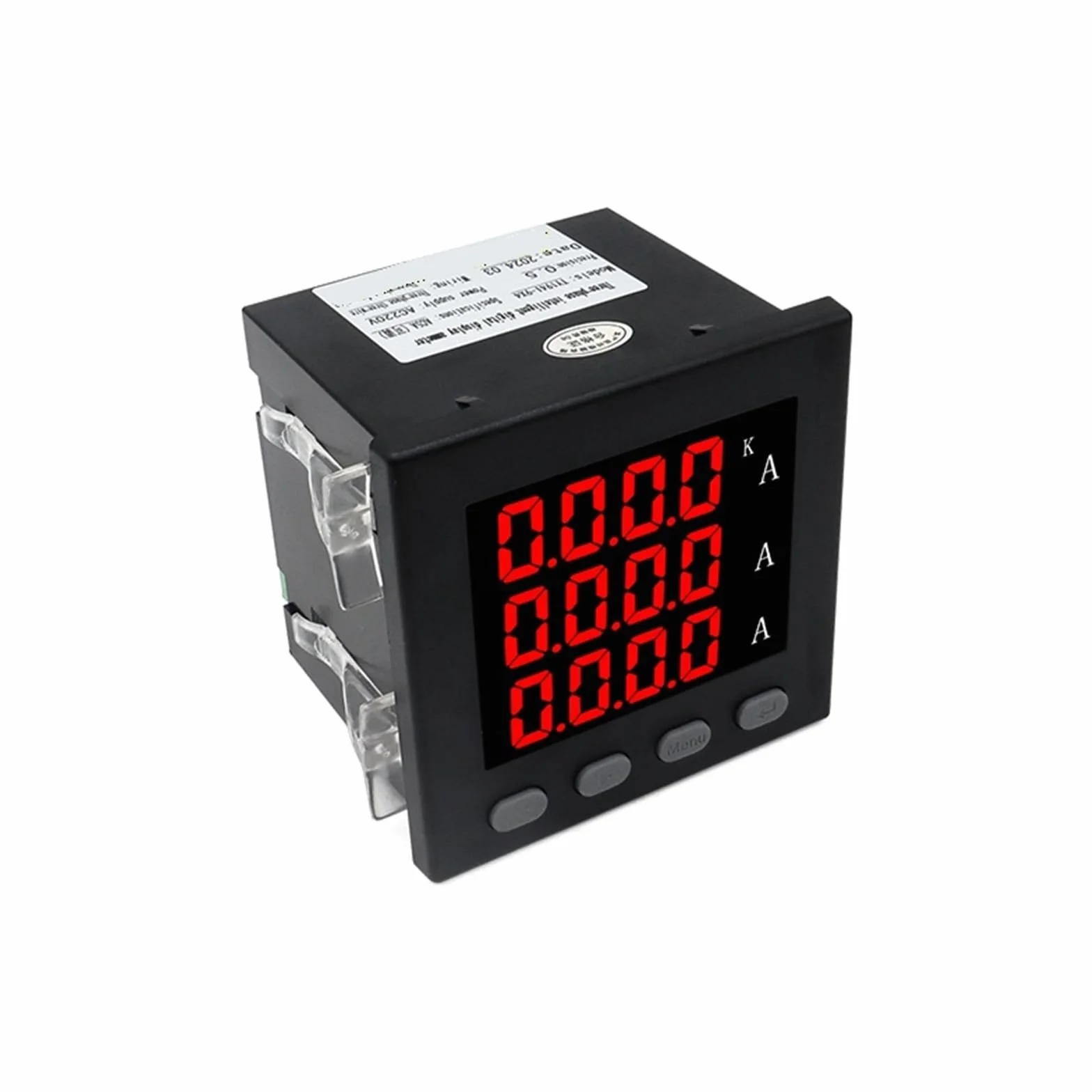 Amperometro LED trifase 96 x 96 mm display digitale con trasformatore di corrente