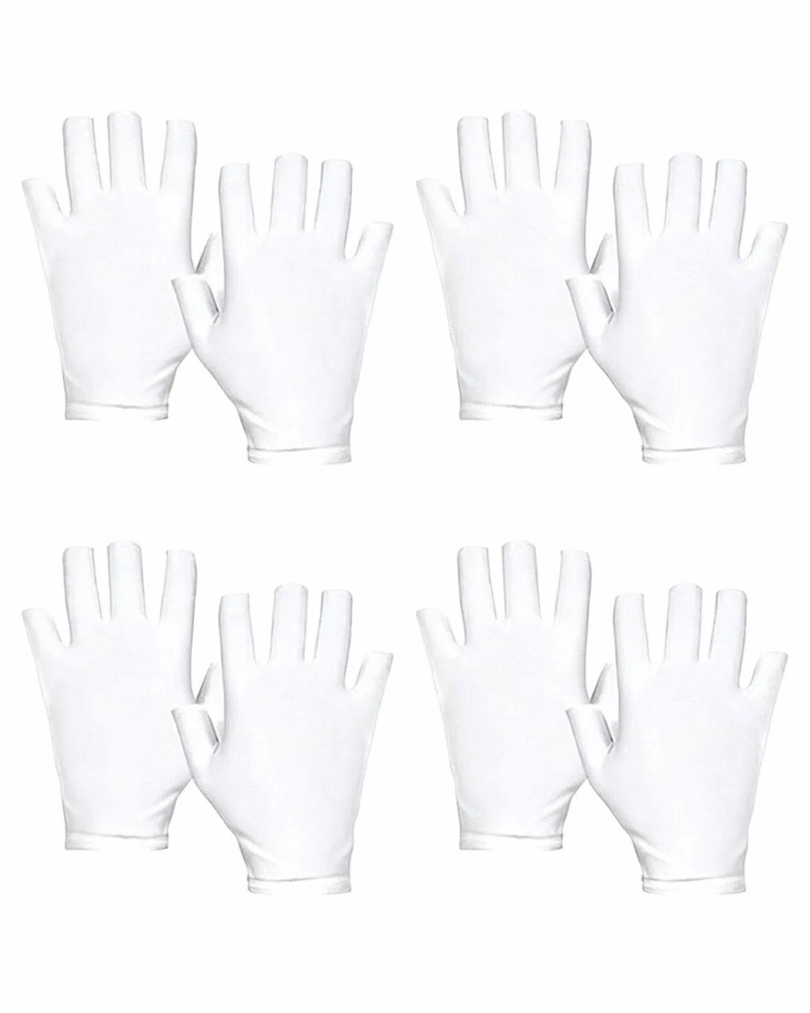 4 Paia Guanti di Cotone Senza Dita, Guanti Protettivi UV per Lampade Gel Unghie, Guanti Sottili per Mani Secche, Touchscreen Trattamento Spa (Bianchi)