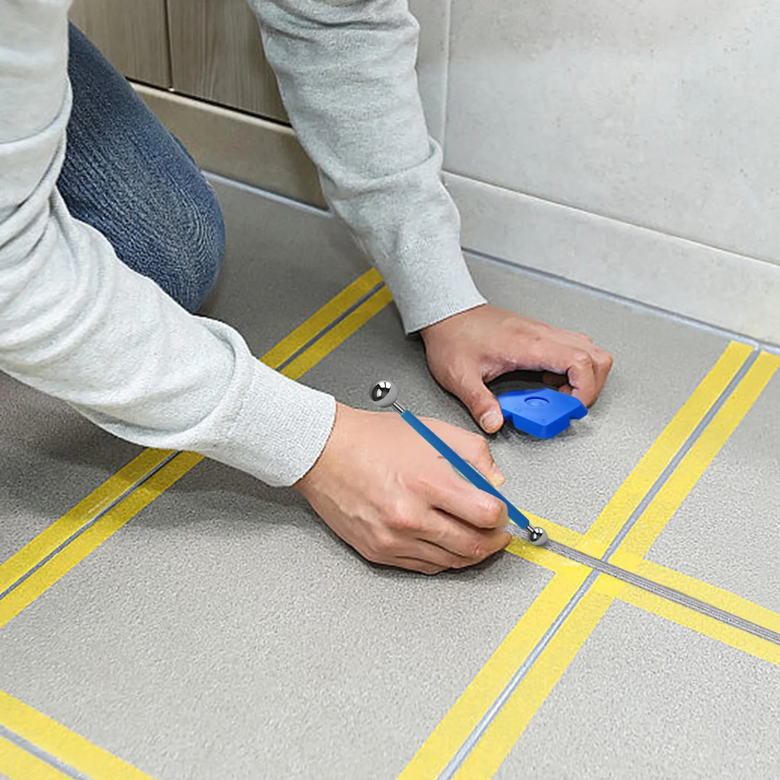 Set di Attrezzi per Piastrelle, 4 Estrattori a Sfera di Metallo, 6 Estrattori in Silicone, Blu
