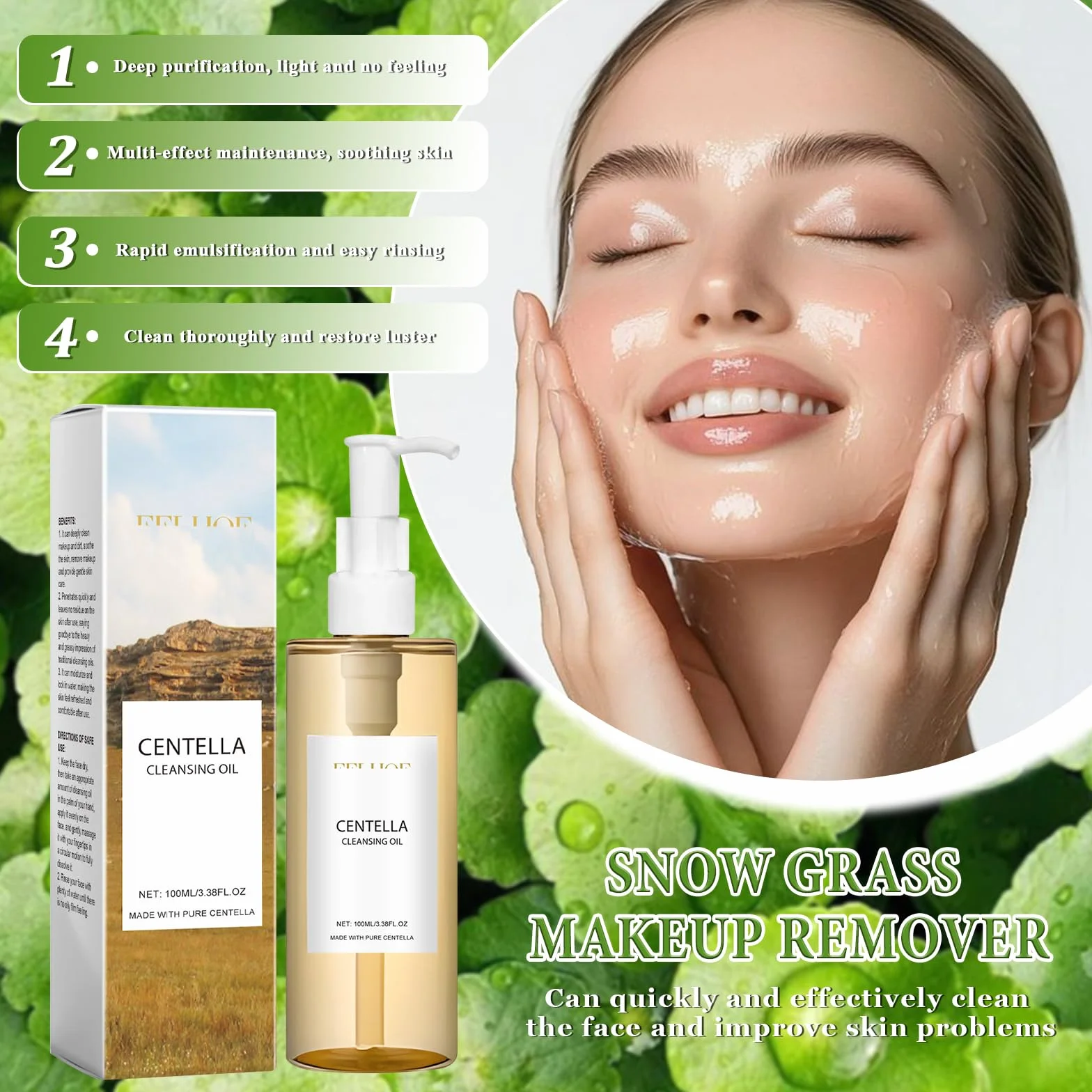3PCS Centella Cleansing Oil + Siero Asiatica + Detergente Viso, Madagascar Centella Skincare Kit, Poremizing Deep Cleansing Foam, Olio Detergente Viso, Specialmente per pelli sensibili