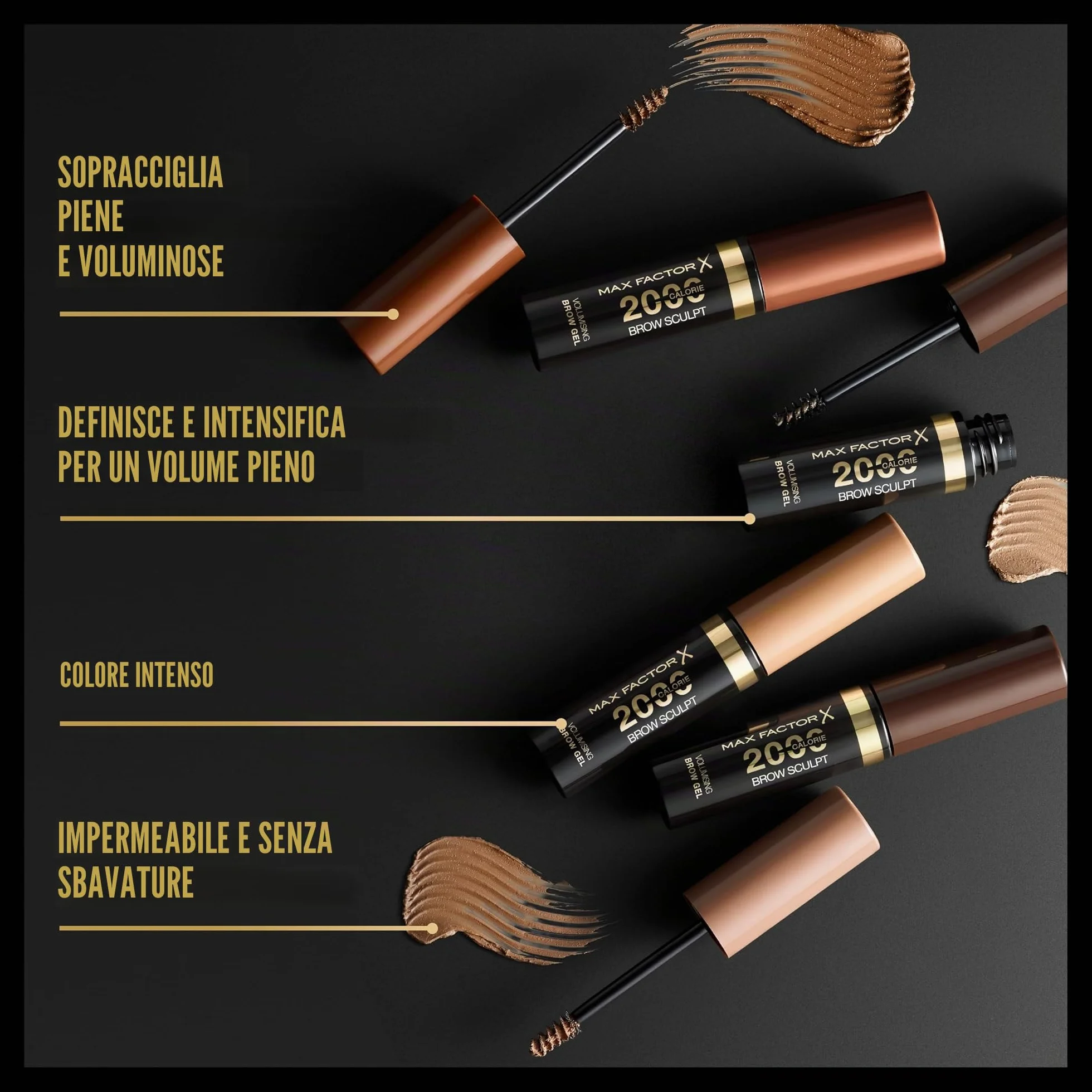 Max Factor 2000 Calorie Gel per sopracciglia, a lunga tenuta, sopracciglia più folte e voluminose, waterproof, non sbava, modella e accentua, 5 tonalità, 002 Soft Brown, 4,5 ml
