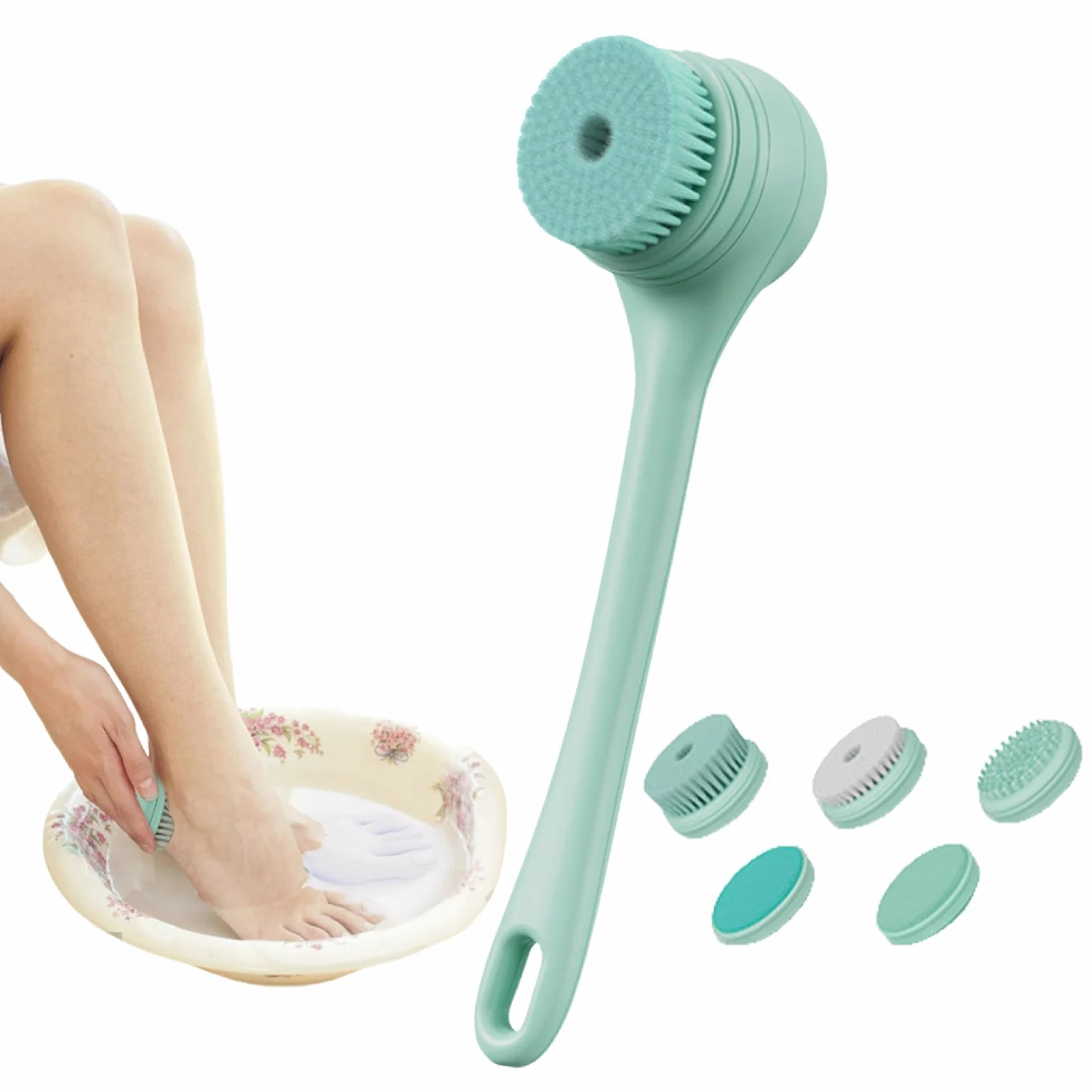 Spazzola elettrica per il corpo, Spazzola elettrica per il bagno | Scrubber per corpo con ricarica USB e manico lungo | per la schiena a batteria grande per piedi massaggi