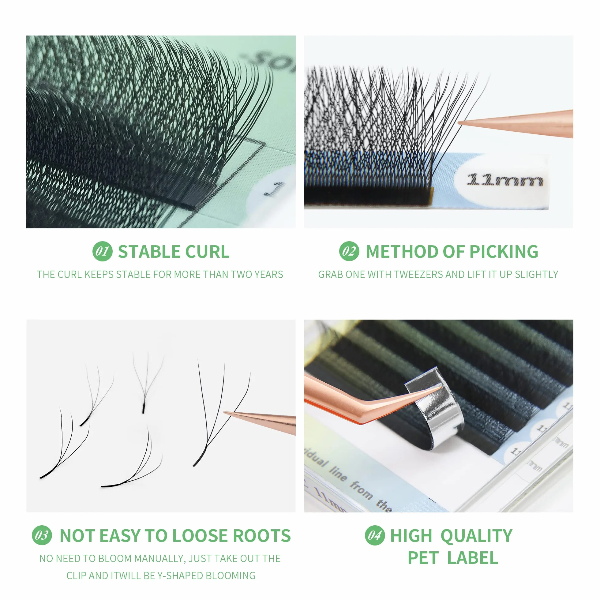 3D W estensione delle ciglia Premade volume Ventole Ciglia Finte Lash 0.07 C Curl 8-12mm Mix Naturali Eyelash extension ciglia Forniture (MIX 8-12mm, 3D-W 0.07-C Curl)