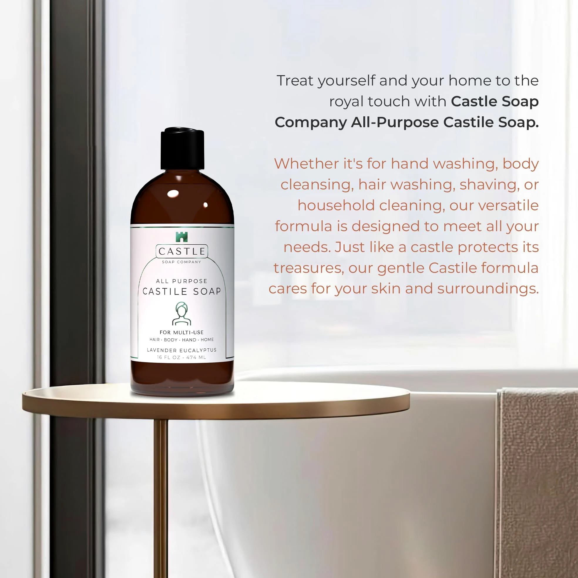 Castle Soap - Sapone di castiglia multiuso per capelli, corpo, mani e casa, formula nutriente con olio di cocco, adatto per pelli sensibili