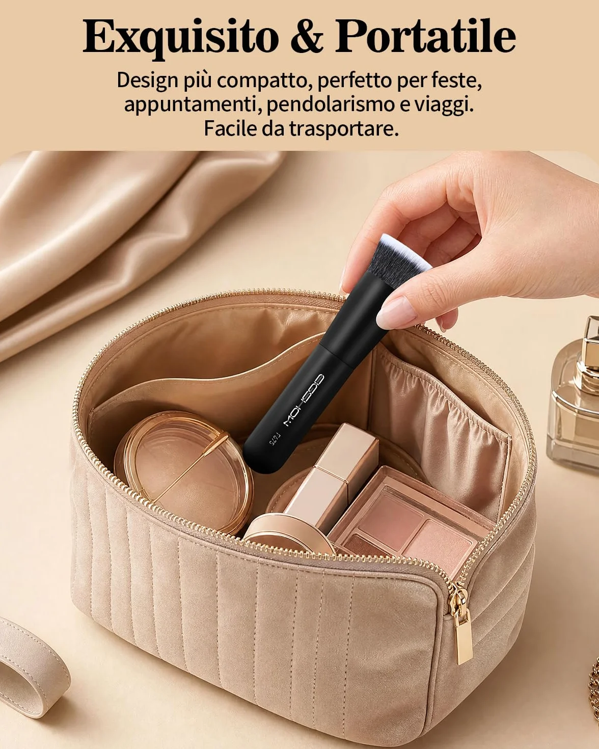 EIGSHOW Pennello da fondotinta da viaggio, pennello Kabuki premium formato tasca per fondotinta liquido, crema e polvere e correttore, con setole vegane ultra morbide e dense (Nero opaco)