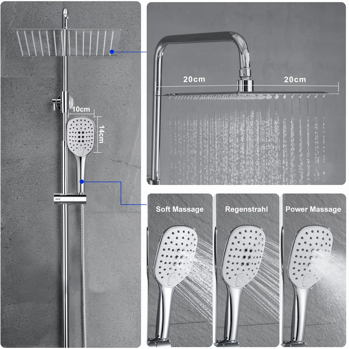JOHO Colonna Doccia in Acciaio INOX Termostatica Set Soffione 20x20 cm Cromo