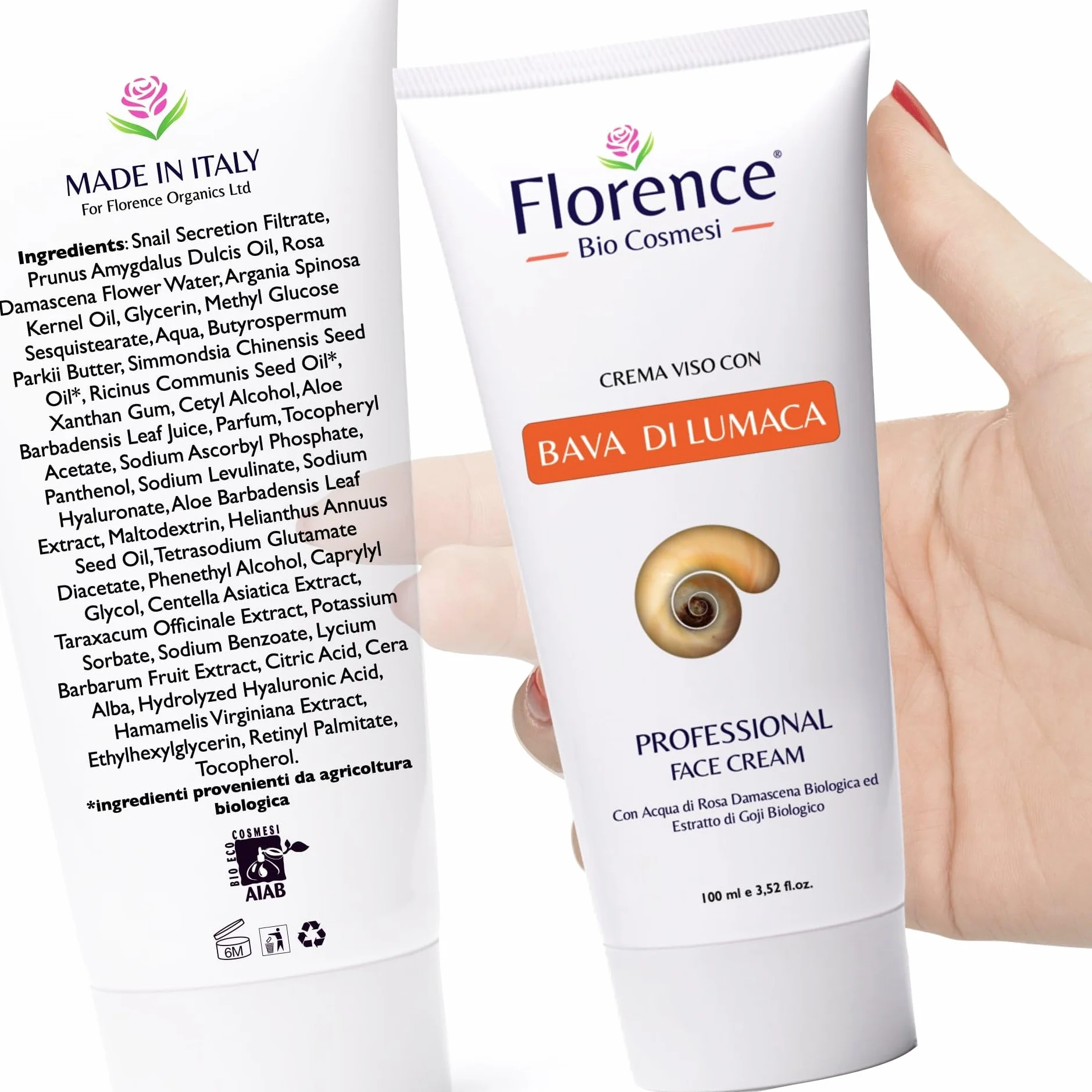 100ml. Bio Crema con Bava di Lumaca al 65%, Acido Ialuronico Puro 100%, Vitamina C, E. Ingredienti a Nota Azione Antietà, Cicatrizzante e Antimacchia per Viso, Collo e Contorno Occhi.