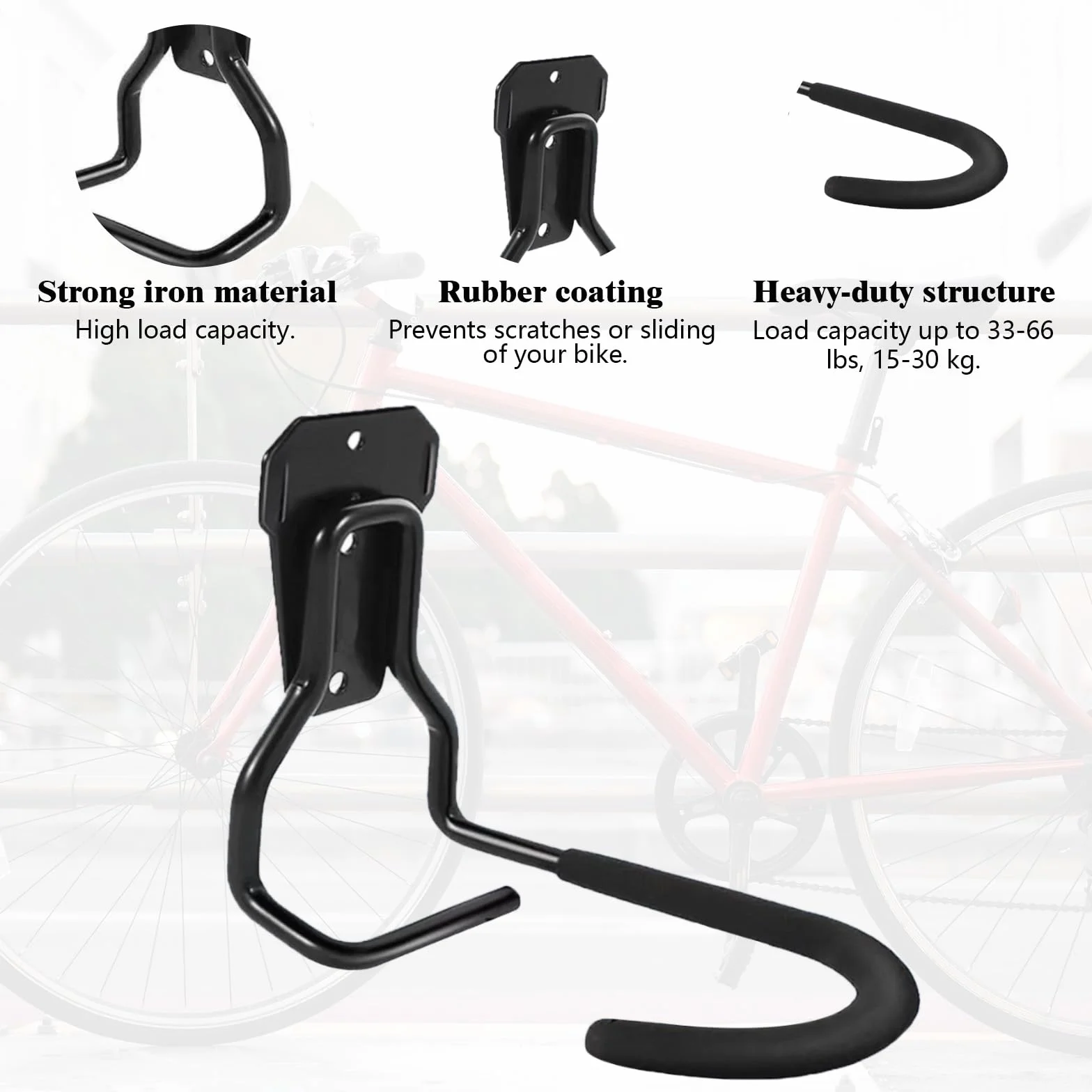 Porta Bici da Muro con Ganci e Imbottiture Anti Graffi, Supporto per Garage e Parete