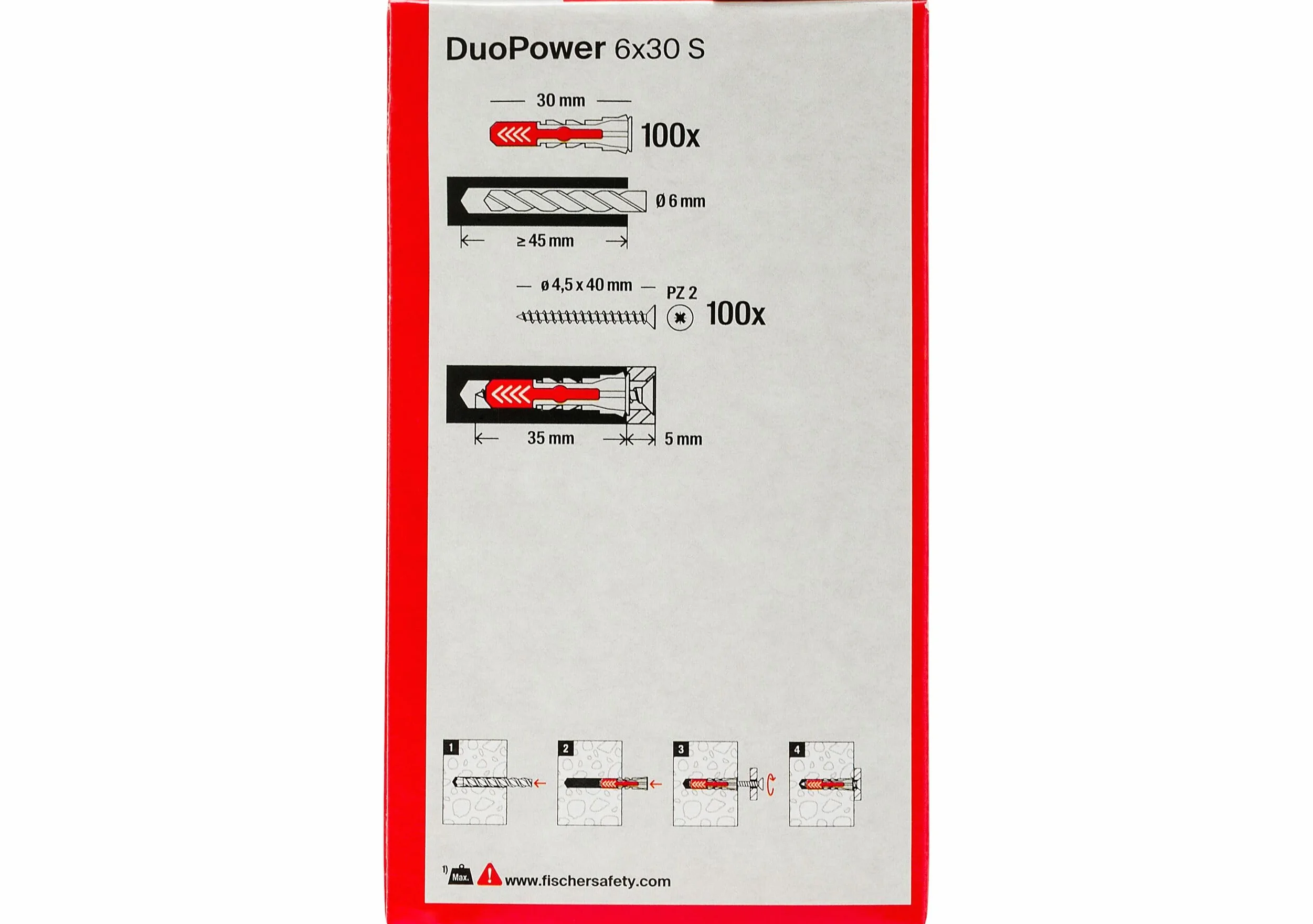 Fischer DuoPower Tasselli con Vite 6x30 mm 100 pezzi per Muro pieno Mattone Forato Cartongesso