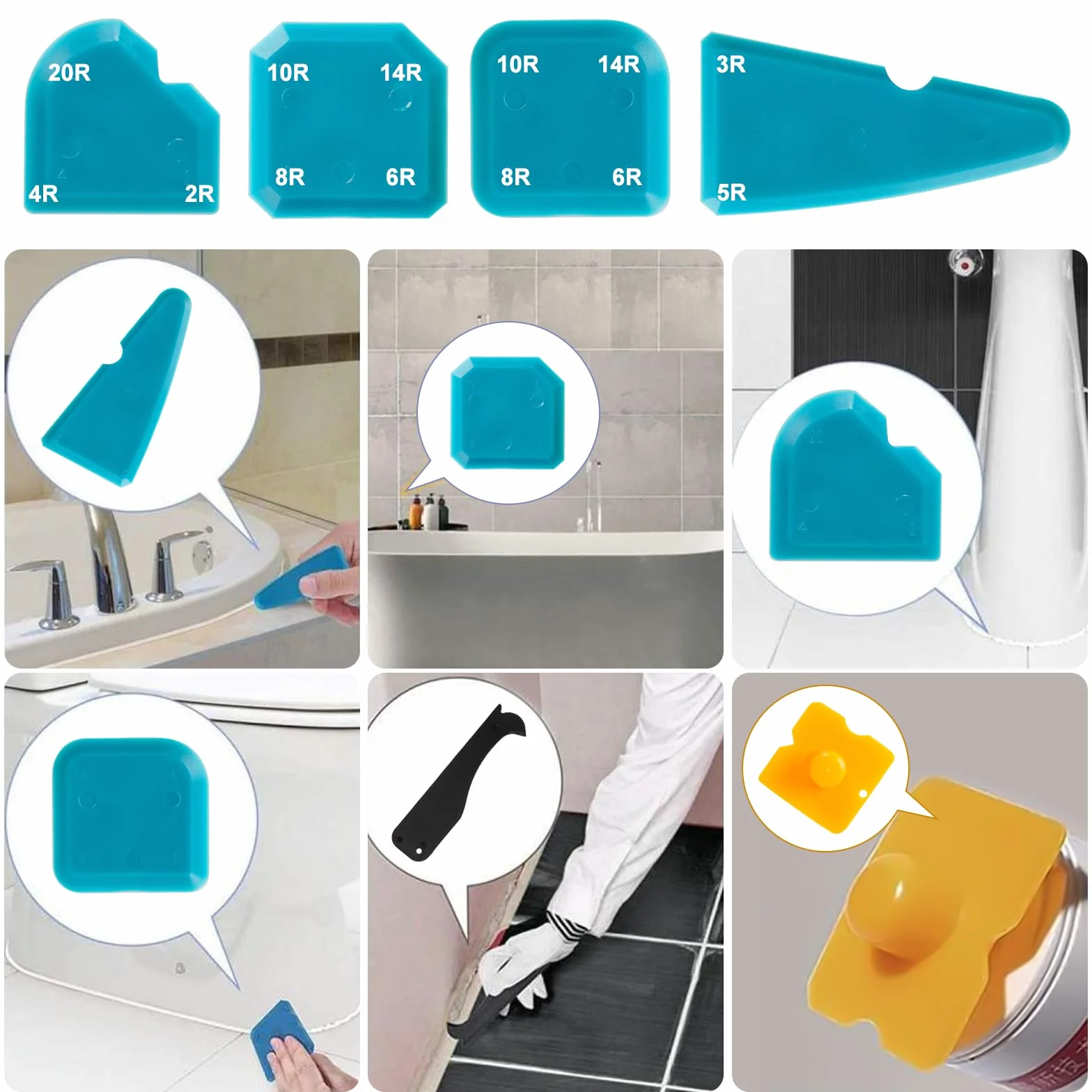Strumenti per Calafataggio Silicone Kit 5 in 1, Raschietto e Spatola per Sigillante, Rimozione per Finestra