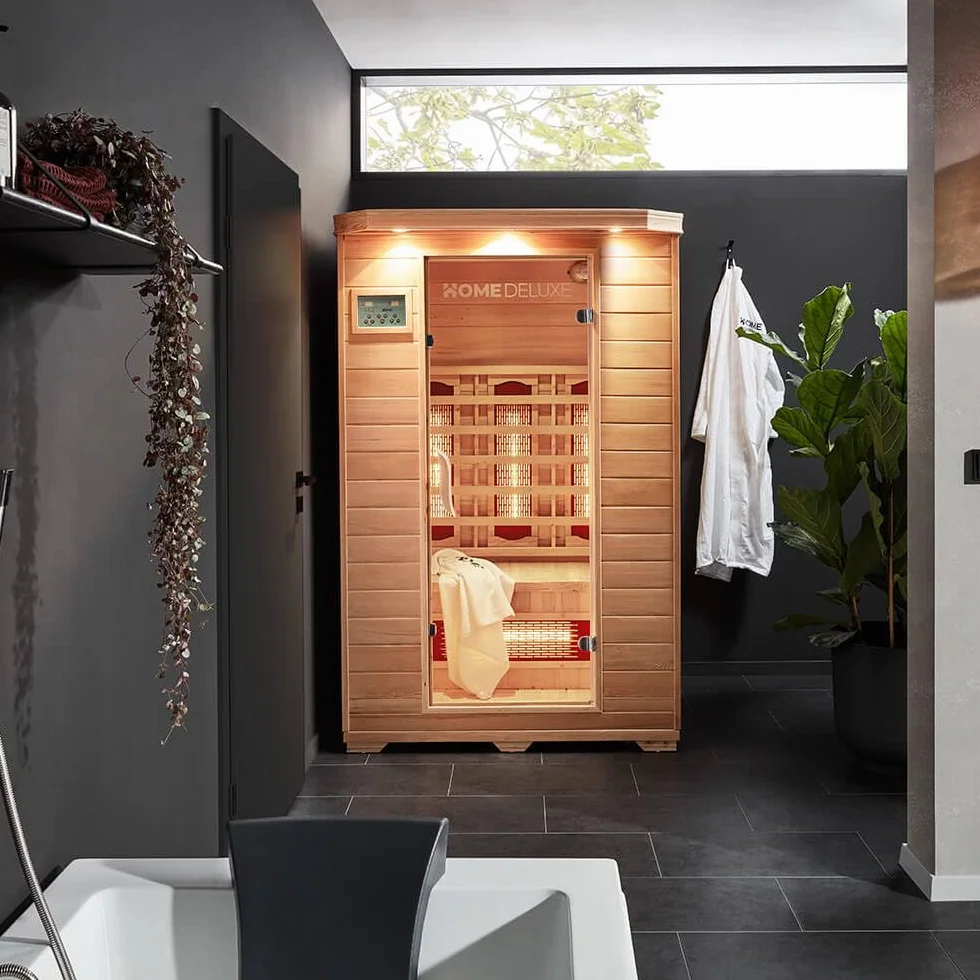 HOME DELUXE cabina a infrarossi REDSUN M VSS 120x105x190 cm per 2 persone 6 radiatori a spettro completo legno hemlock