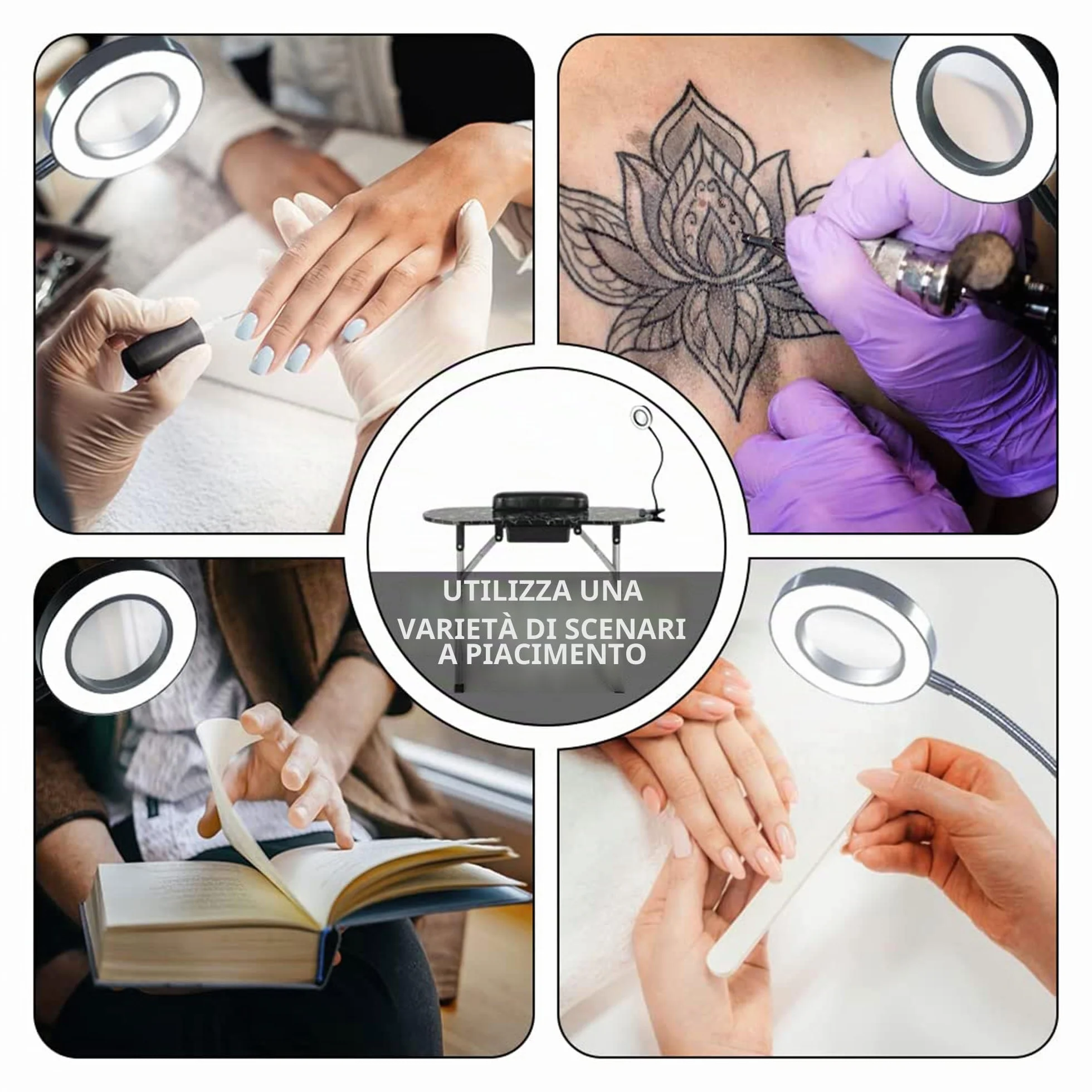 LEIBOU 36 ''L Pieghevole Manicure Tavolo Nail Technician Desk Workstation Manicure Tavolo con Ingranditore USB LED, Ruote di rotolamento, Cassetto, Spugna, Borsa di trasporto gratuita