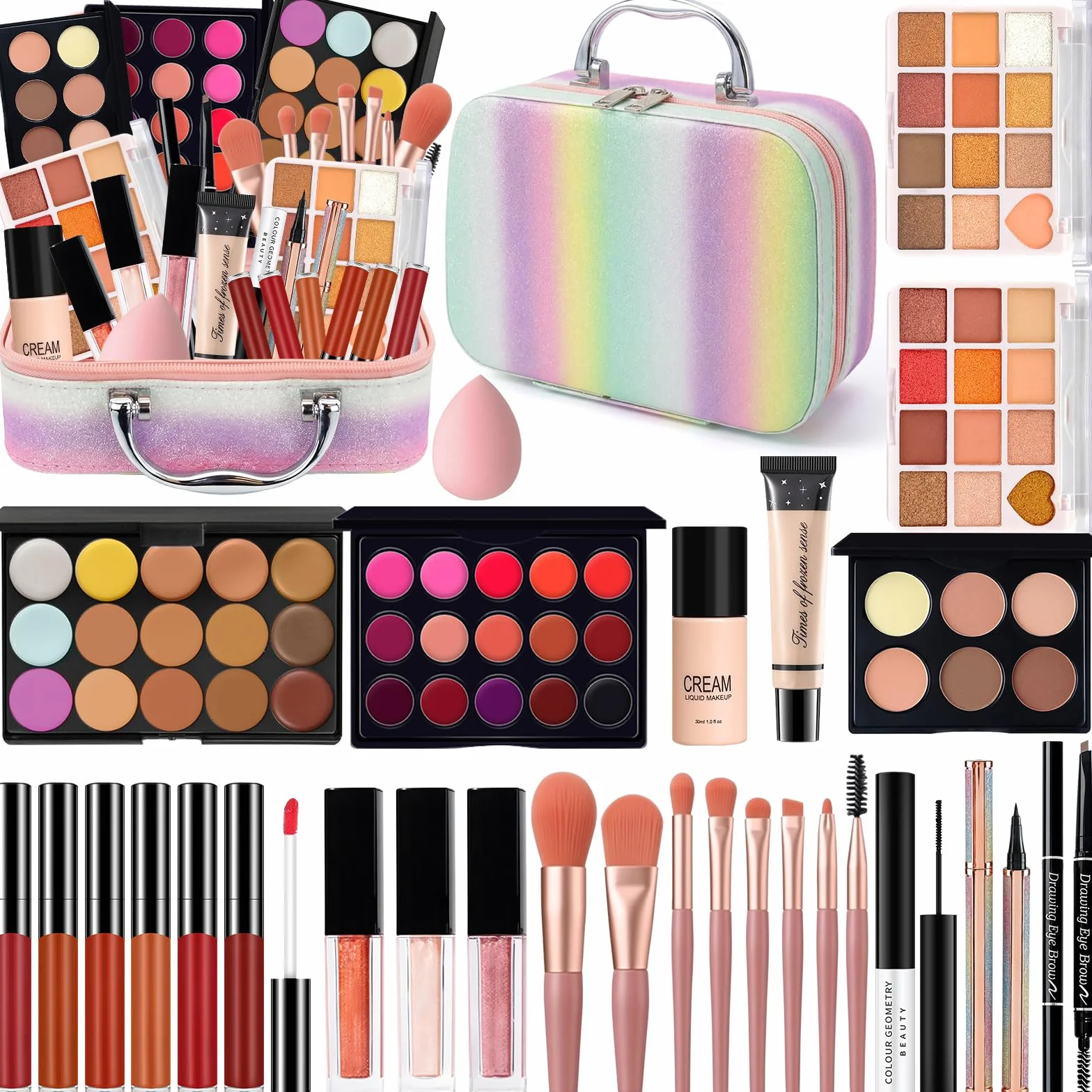 Set Trucchi con Trousse Trucchi, Kit Trucco Make Up Completo Professionale Cofanetto Regalo Donna Ragazza Trucchi con Paletta Ombretti Fondotinta Matite Ssopracciglia Matita Occhi Mascara Lucidalabbra