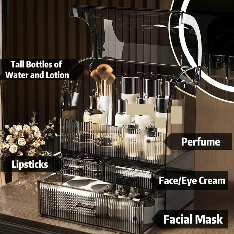Organizer Trucchi Organizzatore per Il Trucco Vetrina per Cosmetici in Acrilico con Cassetti Scatola per Trucco con Copertura Impermeabile Organizer Trucco