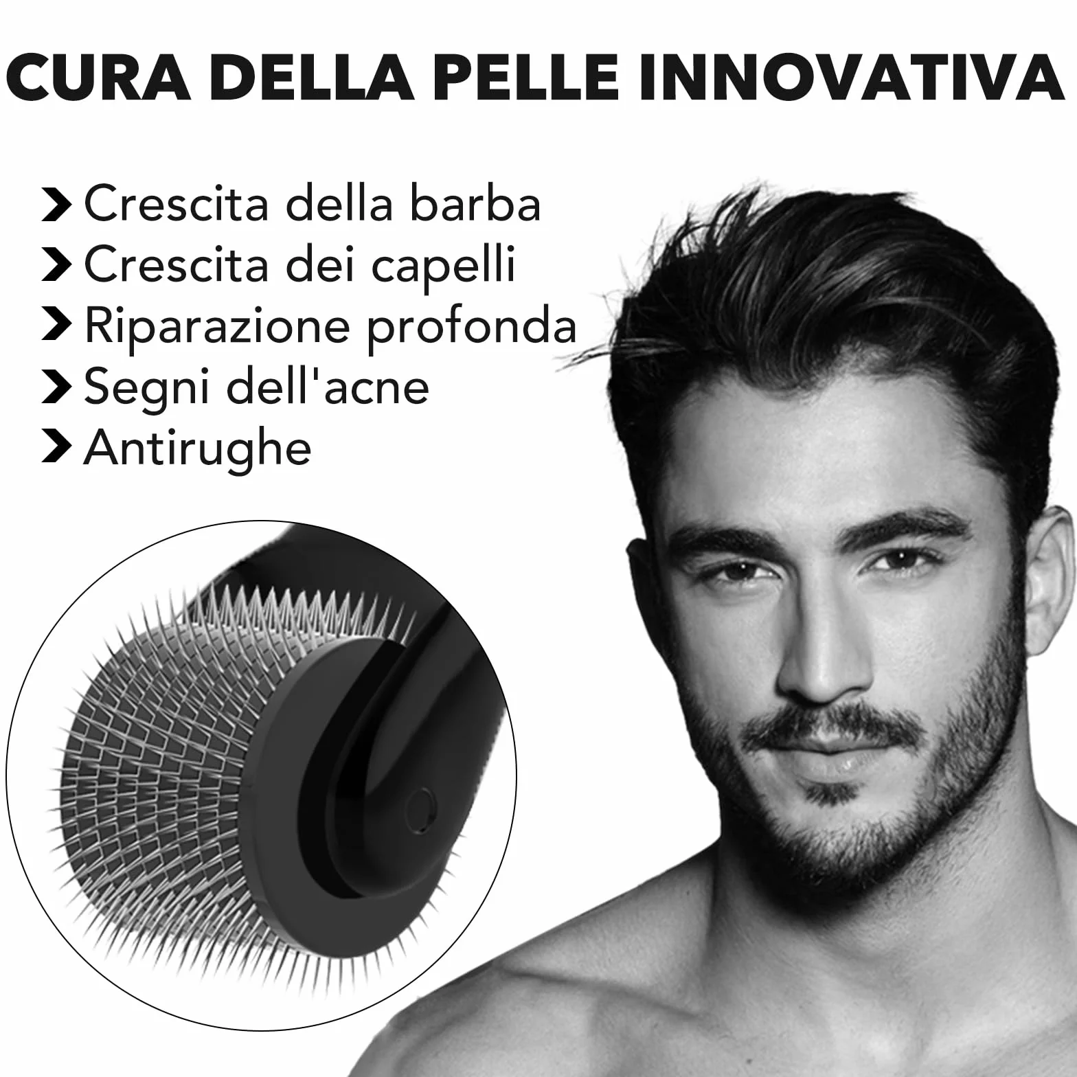 Derma Roller, Microneedling, 1 mm Derma Roller Capelli Viso Uomo e Donna, Microneedle Beard Roller 540 Ago di Titanio