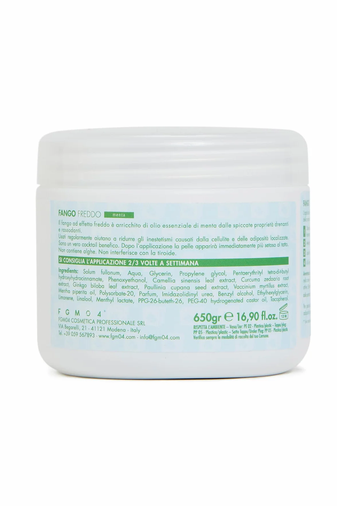 FGM04 Cosmetica Professionale - Fango freddo Menta - Azione anticellulite snellisce e rimodella - pelle luminosa e compatta - 1 Confezione da 650 gr