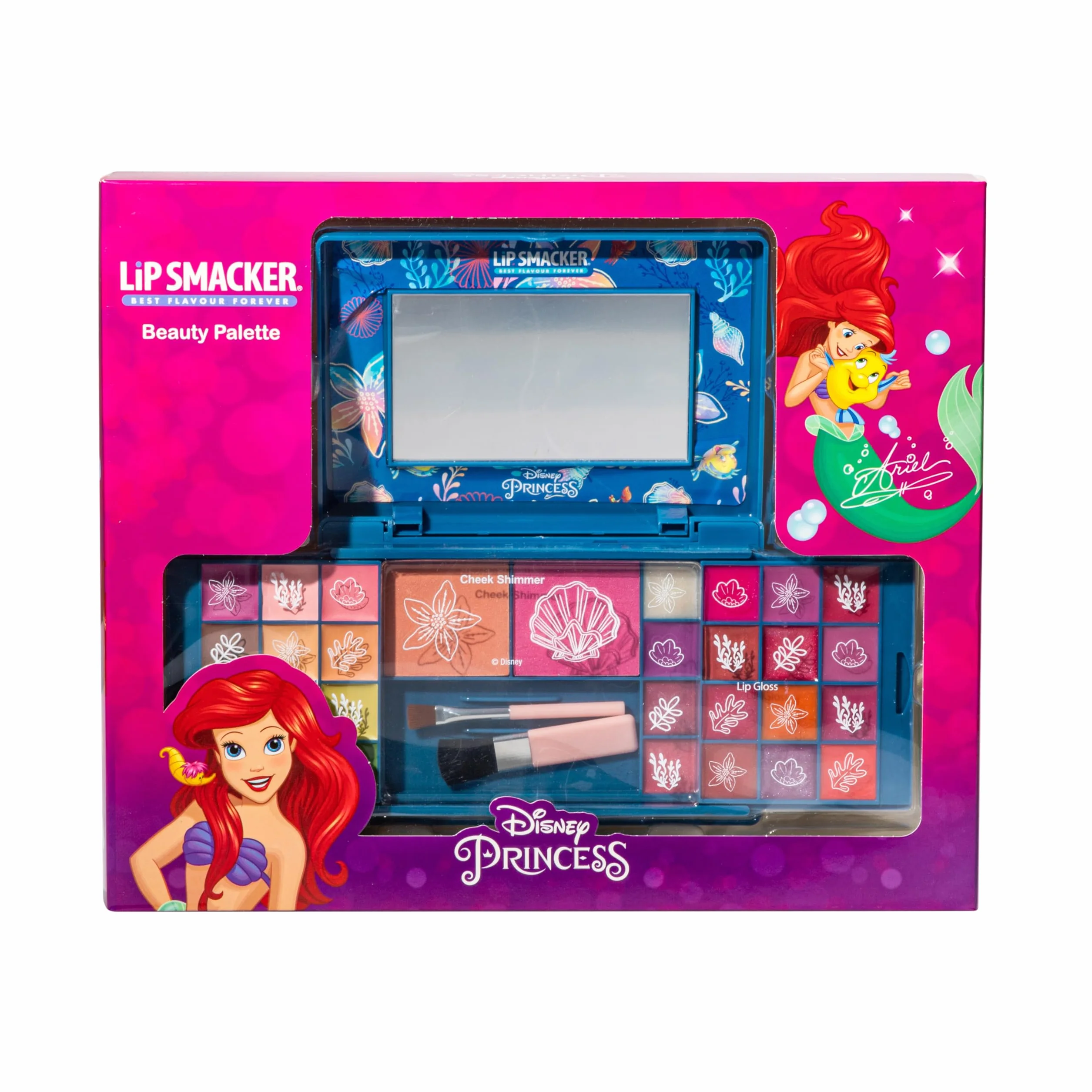 Lip Smacker Princess Ariel Travel-Ready Beauty Case, Valigetta Trucchi Bambina con Palette di Ombretti Luminosi, Rossetti e Smalto Unghie, Accessori Inclusi, per un Look da Principessa Disney