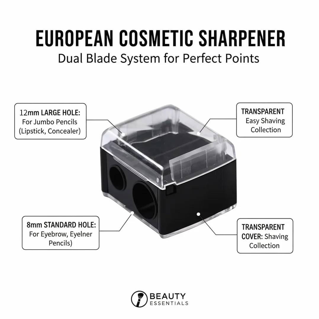 Temperamatite di Bellezza, 3 pezzi, Design portatile e compatto, Universale per Matite Cosmetiche (Eyeliner, Matita Sopracciglia, Matita Labbra), Temperino Doppio 2-in-1 (Nero)