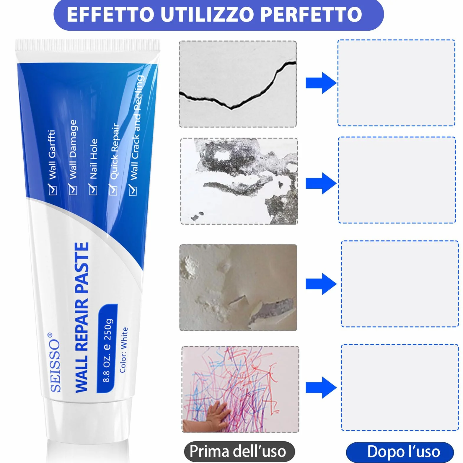 SEISSO Stucco per Muro 500g, Grande Capacità Crema Riparatrice Muri con Raschietto