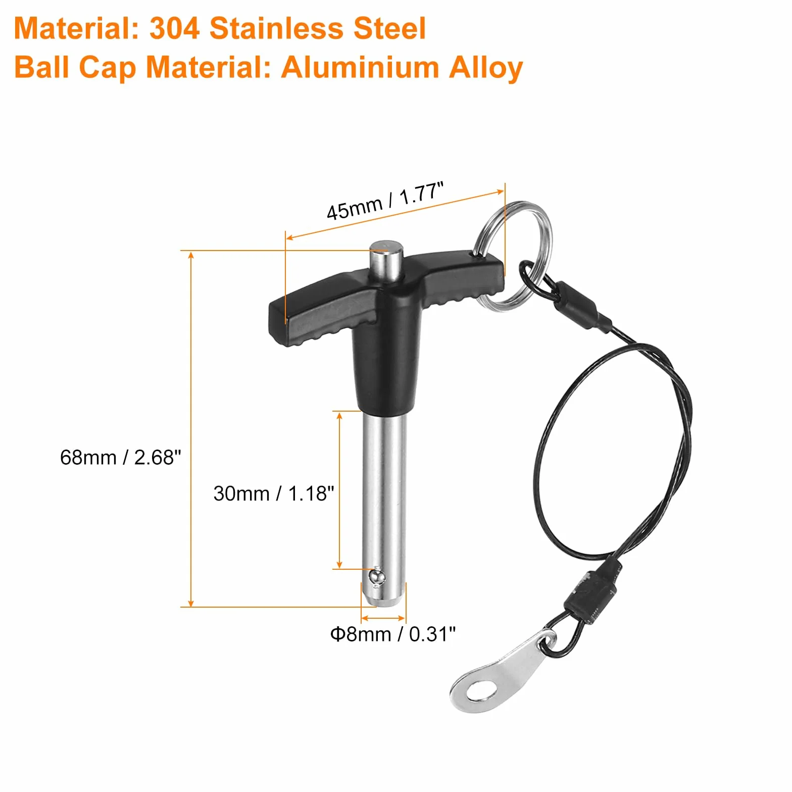 QUARKZMAN 2pz Pin di Blocco a Maniglia a T 8mm x 30mm Acciaio Inossidabile Rilascio Rapido a Pulsante