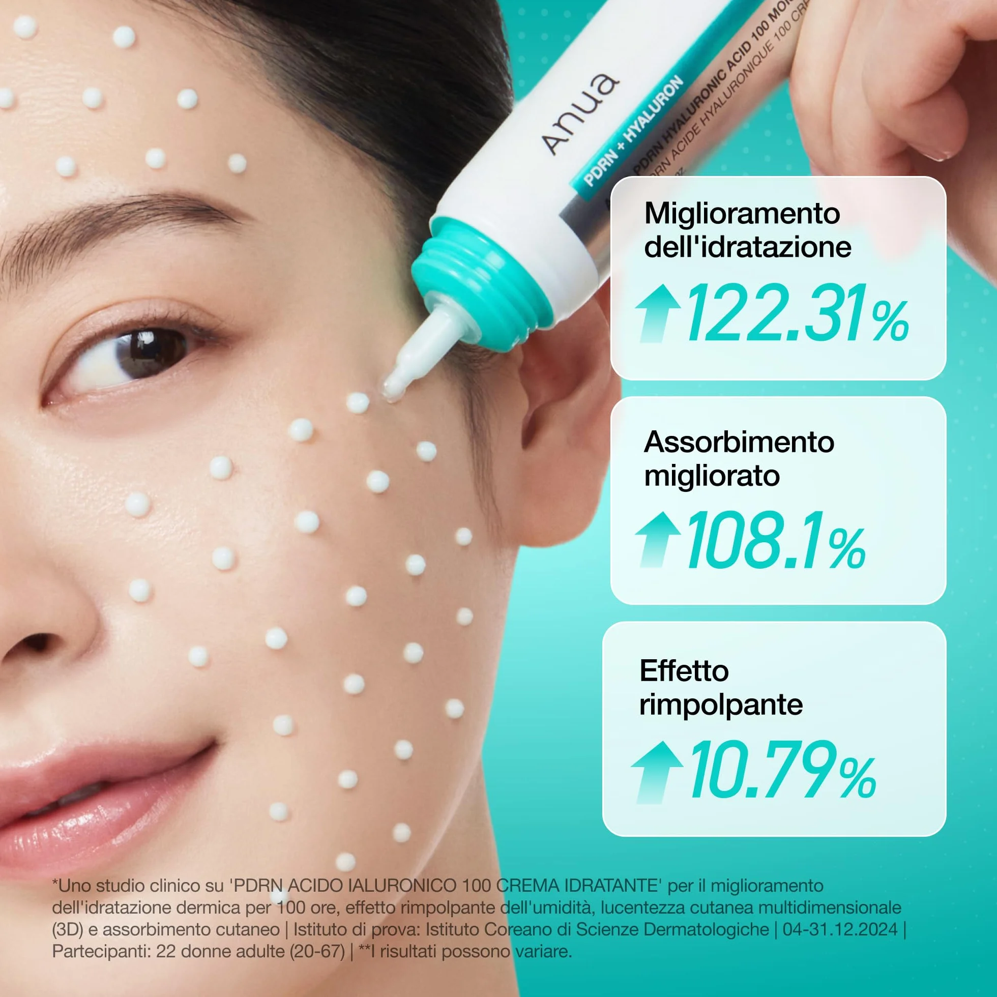 Anua PDRN Hyaluronic Acid 100 Moisturizing Cream – Crema Viso Idratante Leggera con Acido Ialuronico, Collagene e PDRN, Effetto Glow, Idratazione Fino a 100 Ore, Skincare Coreana (60 ml)