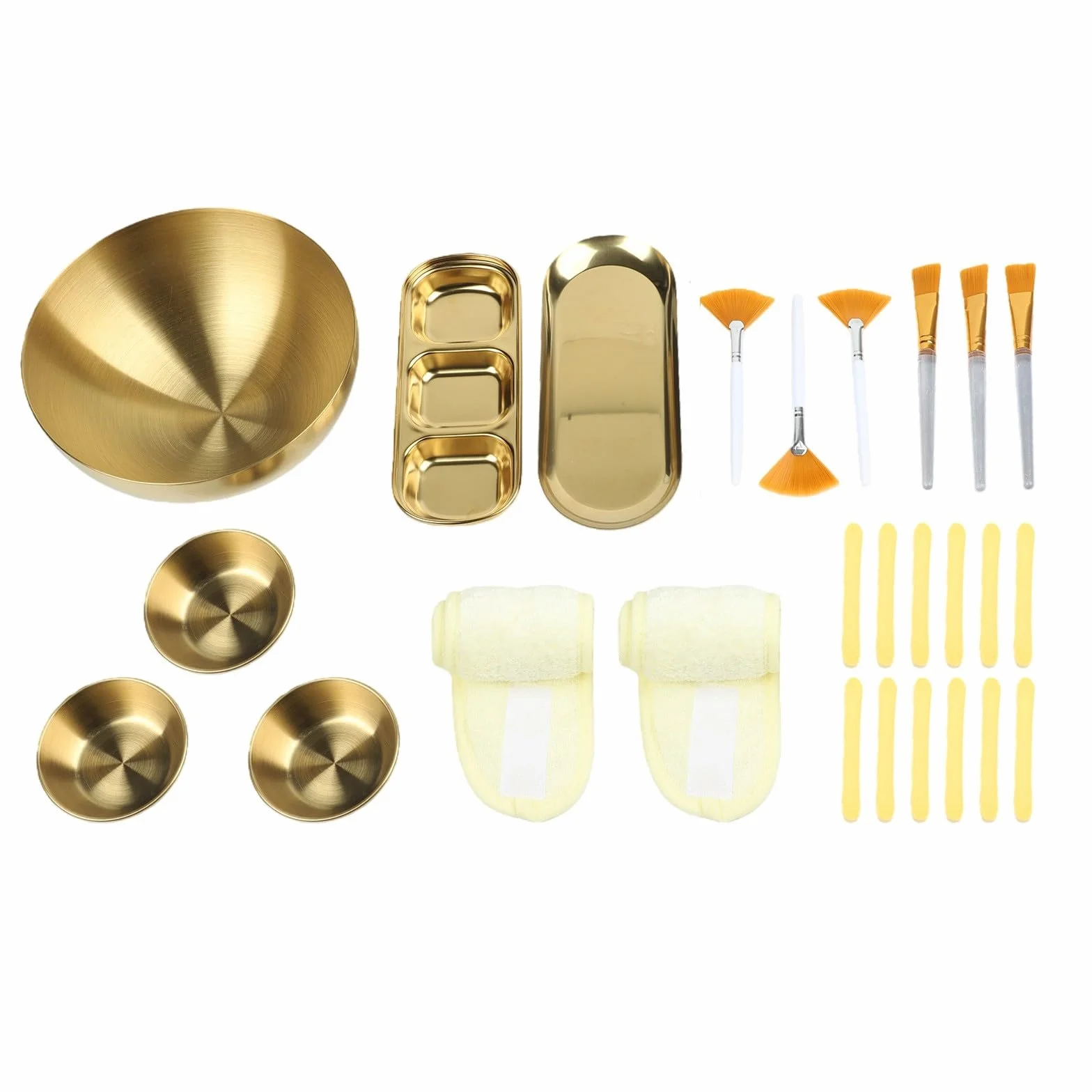 Set di 26 ciotole per il trattamento del viso in acciaio inox, con spazzole e accessori, kit di miscelazione per maschera dorata con vassoio divisorio, per casa, spa, salone, bellezza idratazione