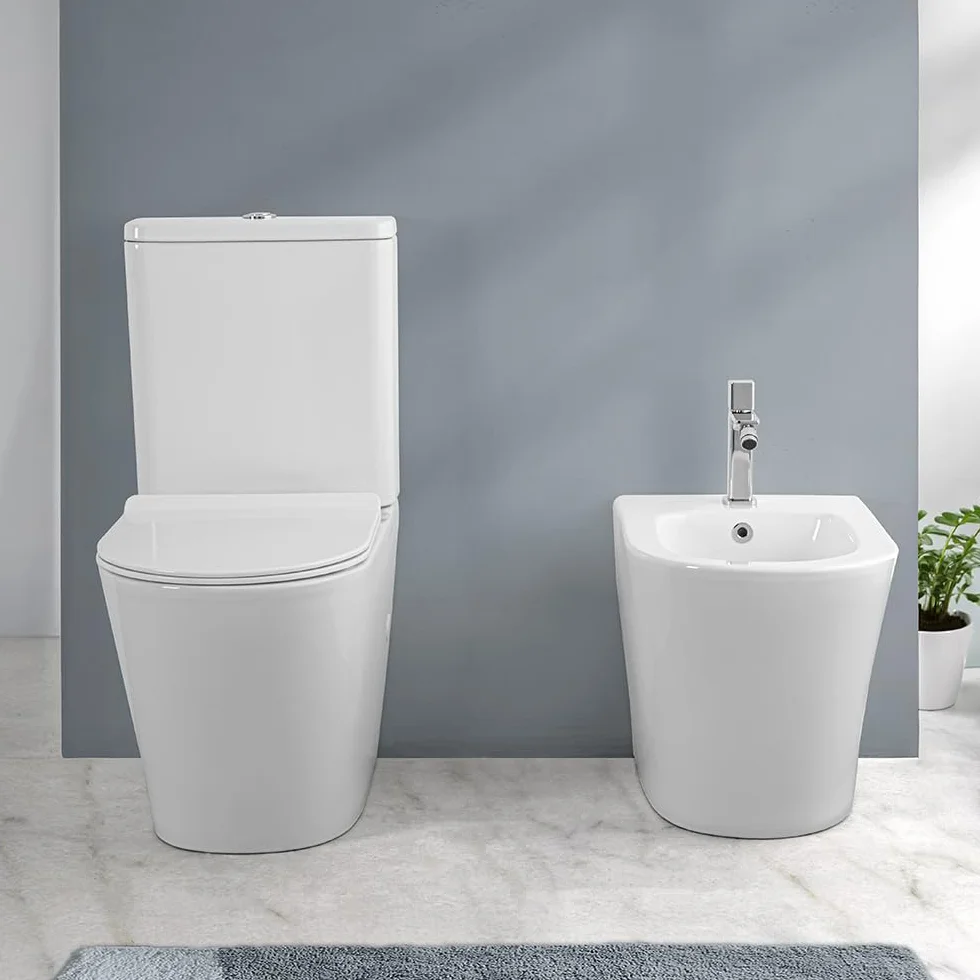 WC Filomuro Monoblocco Rimless Ceramica Bianco Lucida Linea Tygo 38x62x82,5 cm Sedile Soft-Close