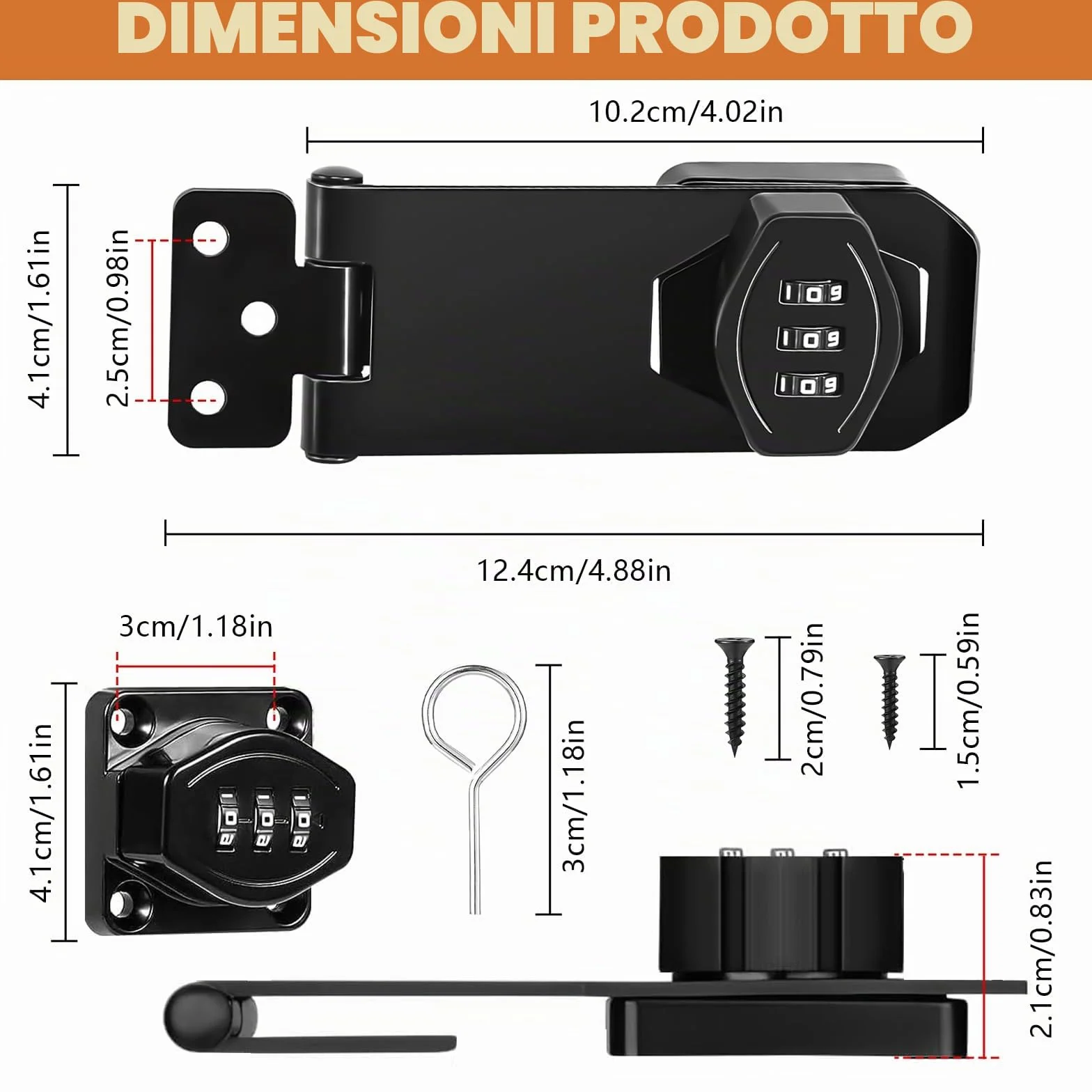 YOUNGSAY 2 Pezzi Serratura a Combinazione 3 Cifre 4 Pollici con Viti Fibbia Hasp Lock per Armadio