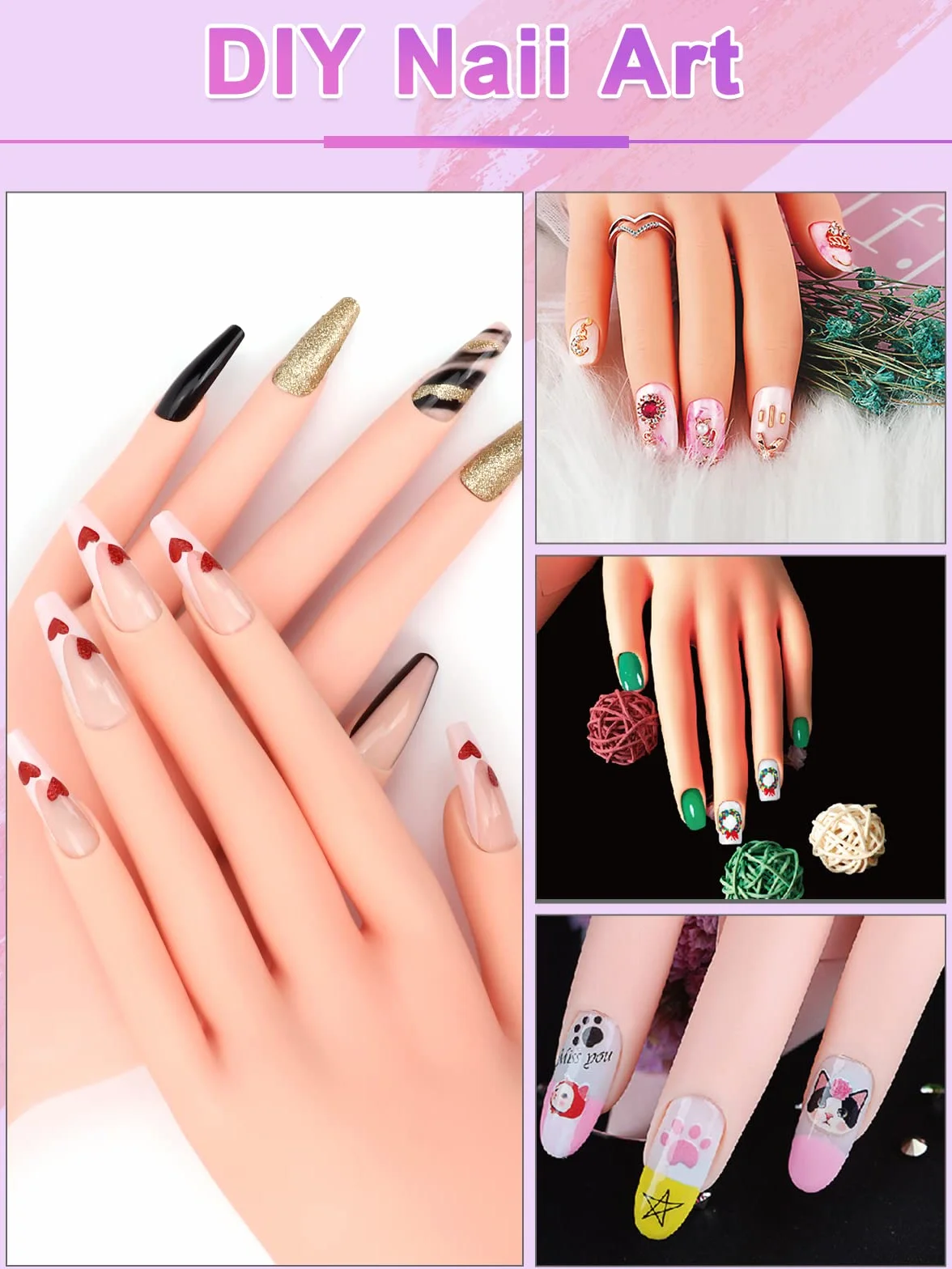 Mano Finta per Ricostruzione Unghie Silicone: 200 Pezzi Mano Pratica Set - Strumenti Mano Finta per Unghie - Professionali Mani Finte per Nail Art Manicure